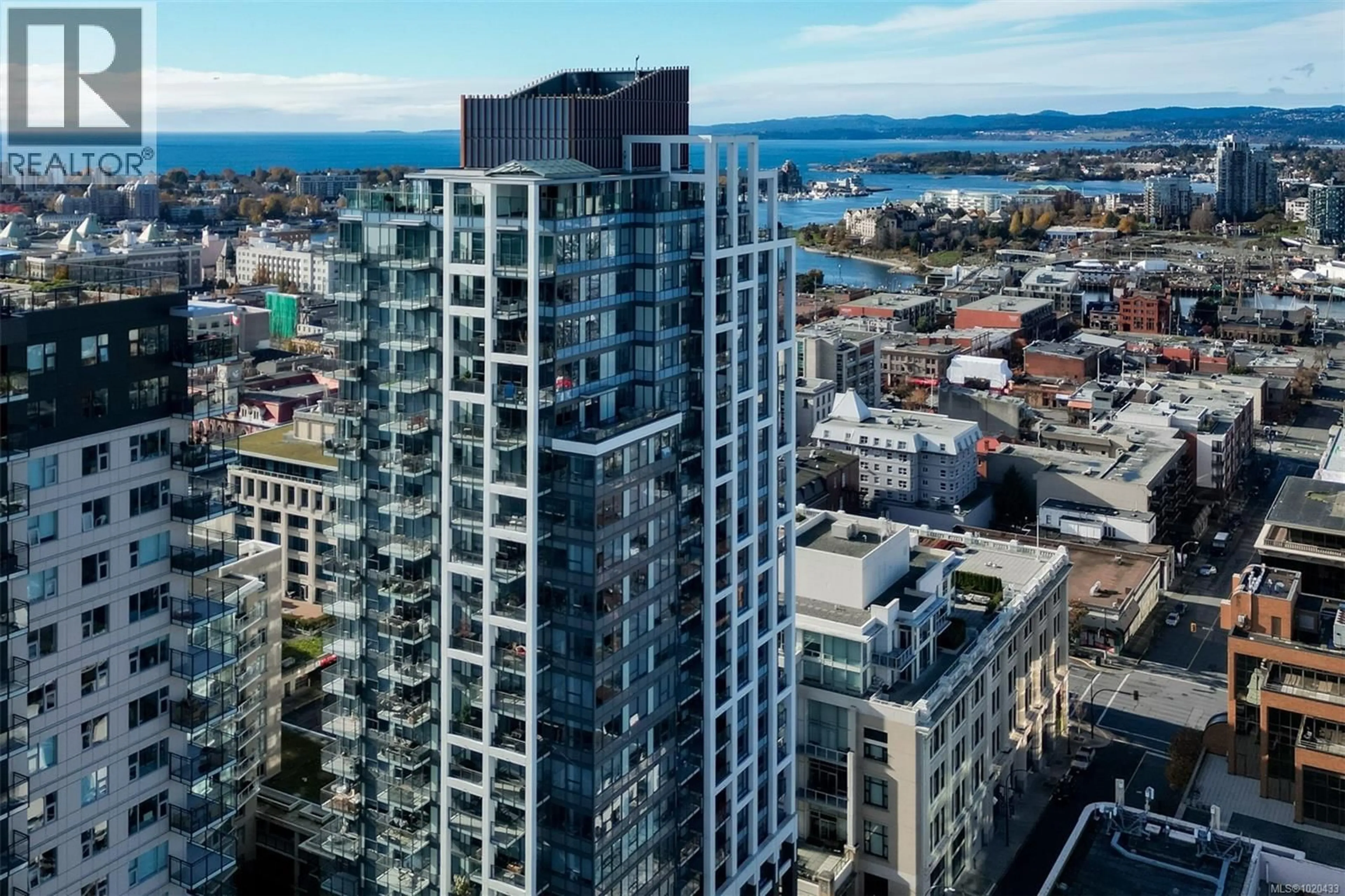 A pic from outside/outdoor area/front of a property/back of a property/a pic from drone, city buildings view from balcony for 1006 - 777 HERALD STREET, Victoria British Columbia V8T0C7