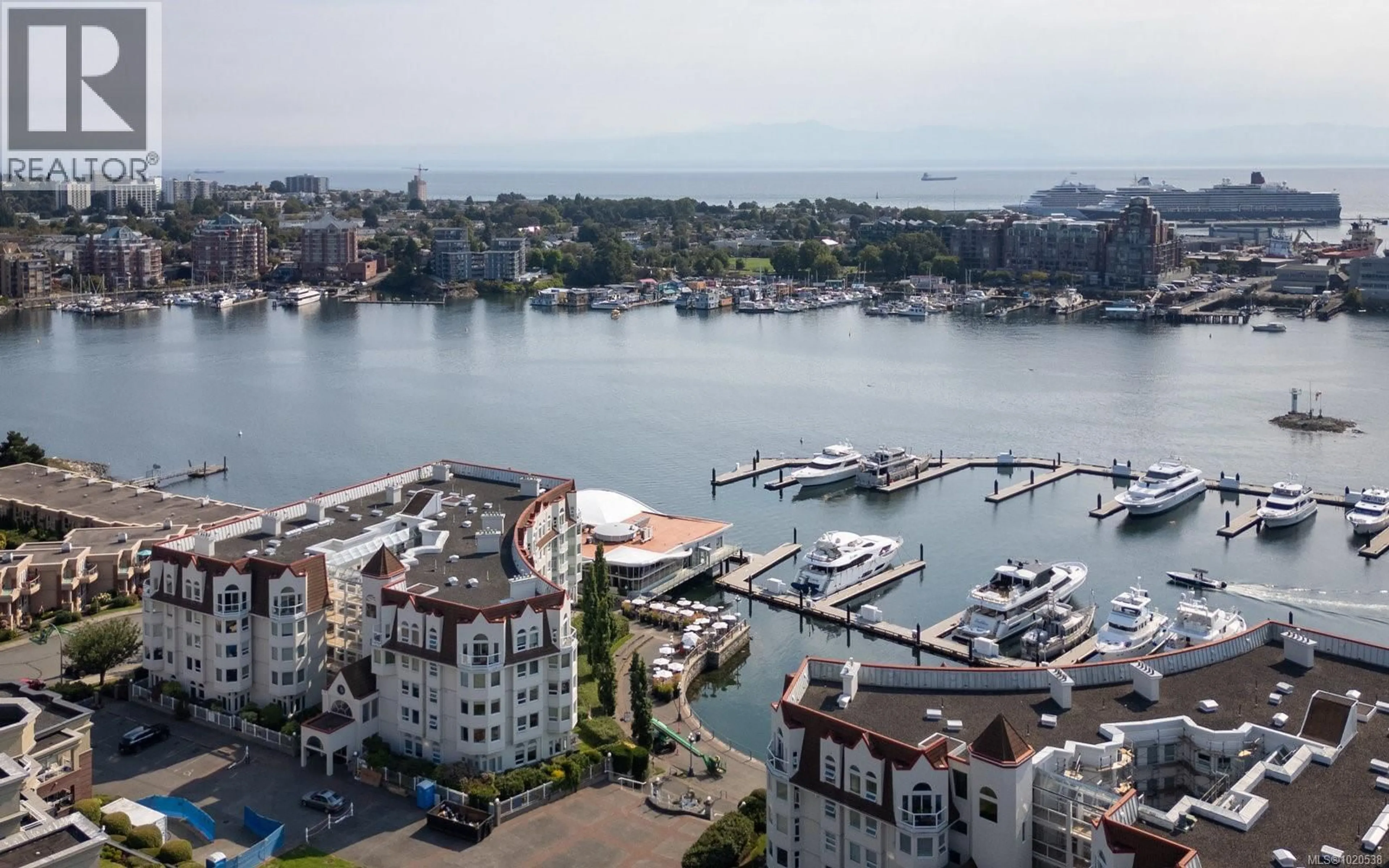 A pic from outside/outdoor area/front of a property/back of a property/a pic from drone, water/lake/river/ocean view for 418 - 10 PAUL KANE PLACE, Victoria British Columbia V9A7J8