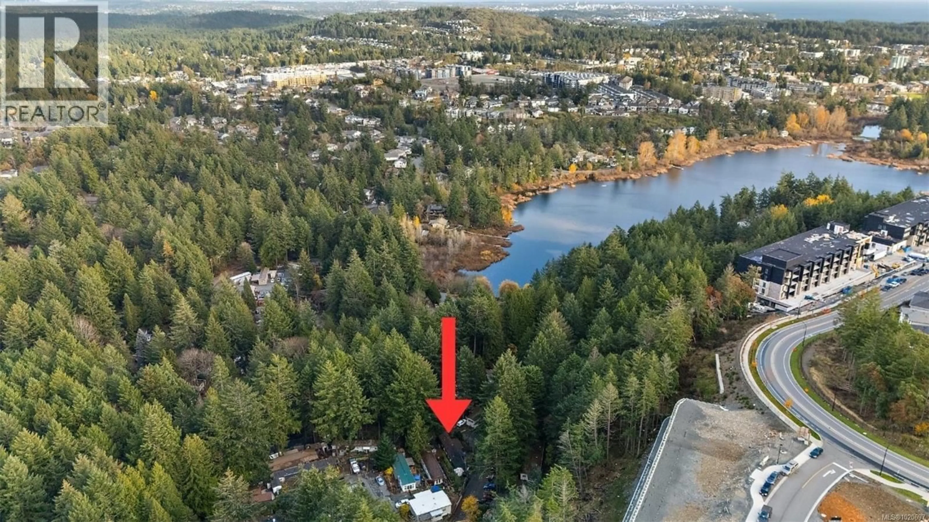 A pic from outside/outdoor area/front of a property/back of a property/a pic from drone, water/lake/river/ocean view for 119 - 2500 FLORENCE LAKE ROAD, Langford British Columbia V9B4H2
