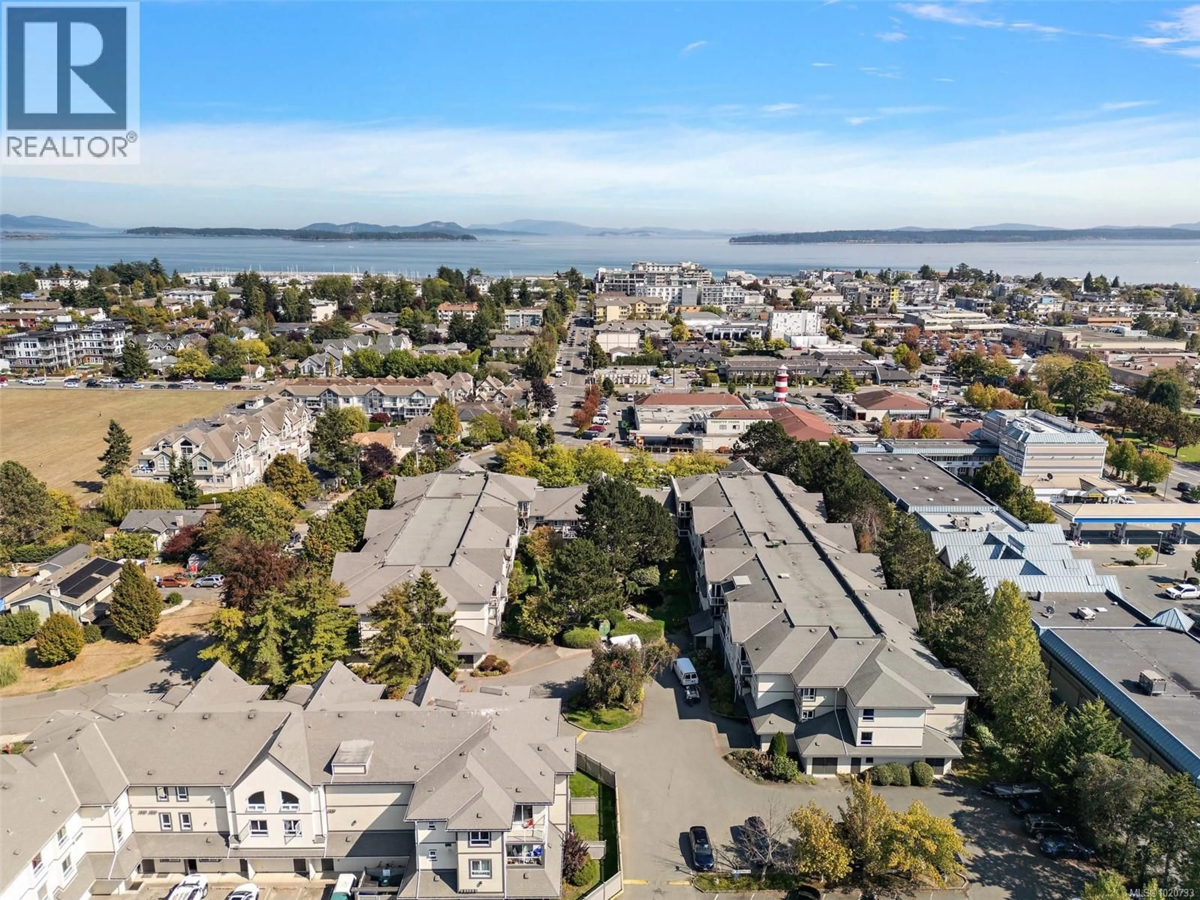 A pic from outside/outdoor area/front of a property/back of a property/a pic from drone, water/lake/river/ocean view for 228 - 2245 JAMES WHITE BOULEVARD, Sidney British Columbia V8L1Z5