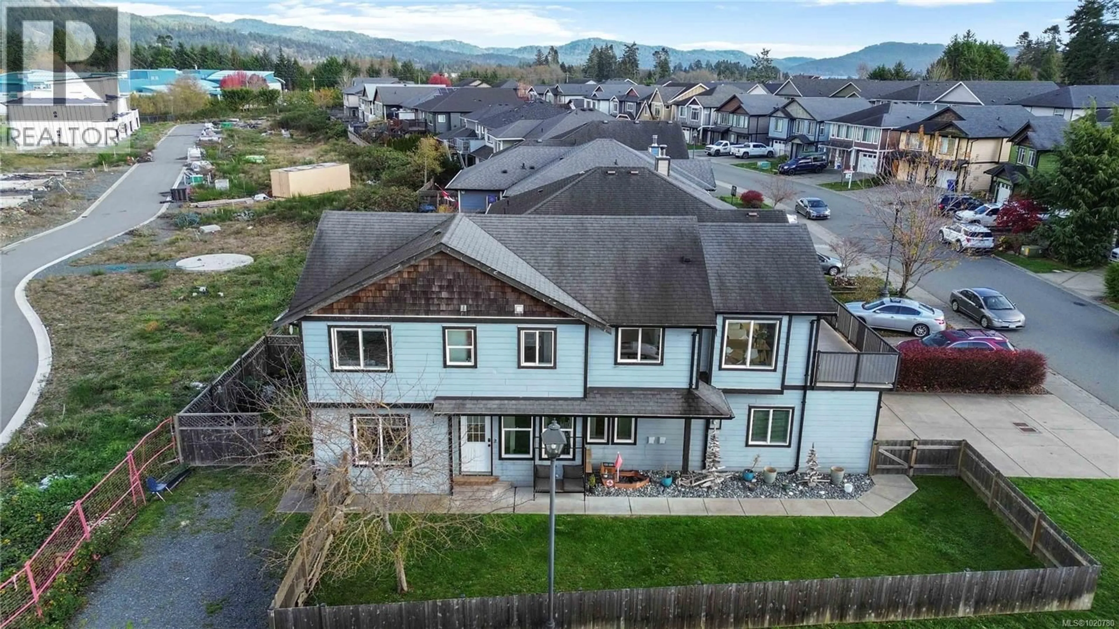 A pic from outside/outdoor area/front of a property/back of a property/a pic from drone, mountain view for 6788 STEEPLE CHASE, Sooke British Columbia V9Z0W3