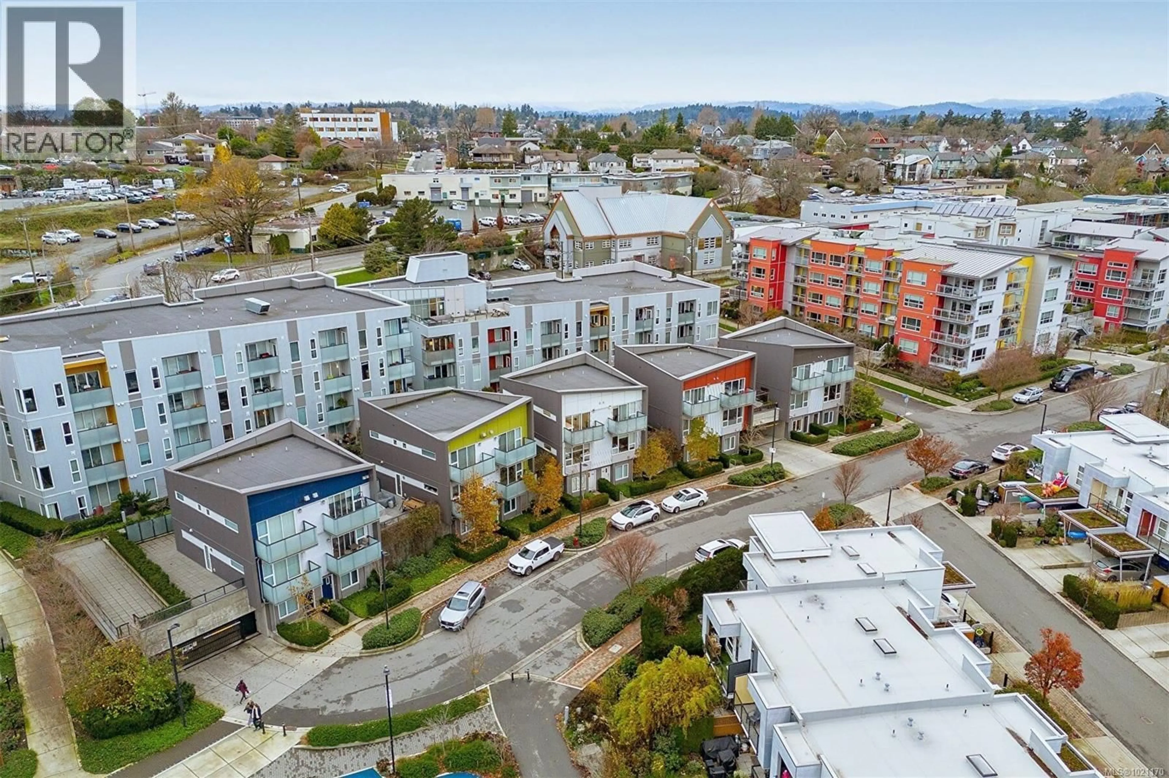 A pic from outside/outdoor area/front of a property/back of a property/a pic from drone, city buildings view from balcony for 106 - 770 CENTRAL SPUR ROAD, Victoria British Columbia V9A0G7