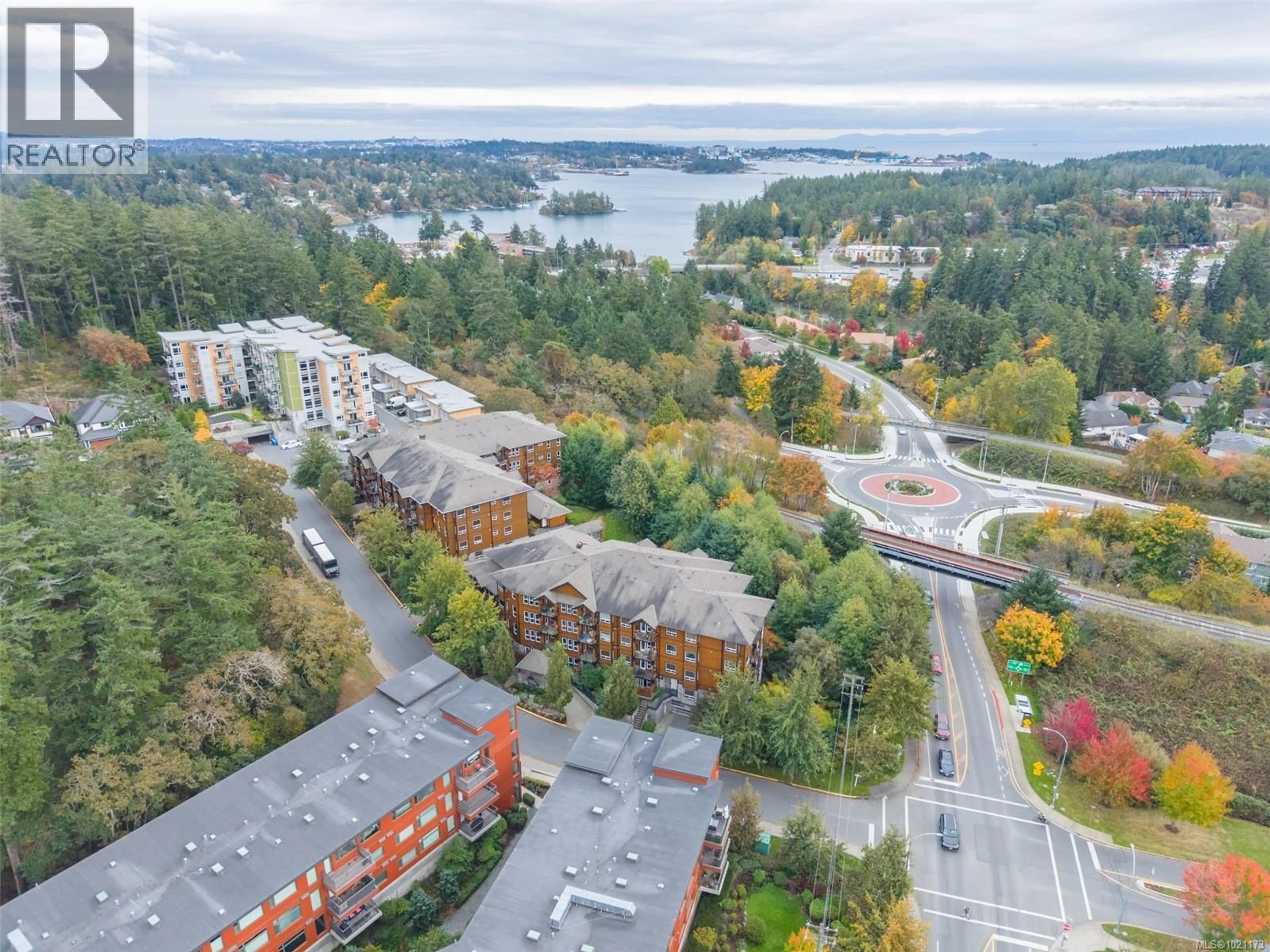 A pic from outside/outdoor area/front of a property/back of a property/a pic from drone, water/lake/river/ocean view for 303 - 101 NURSERY HILL DRIVE, View Royal British Columbia V9B0H5