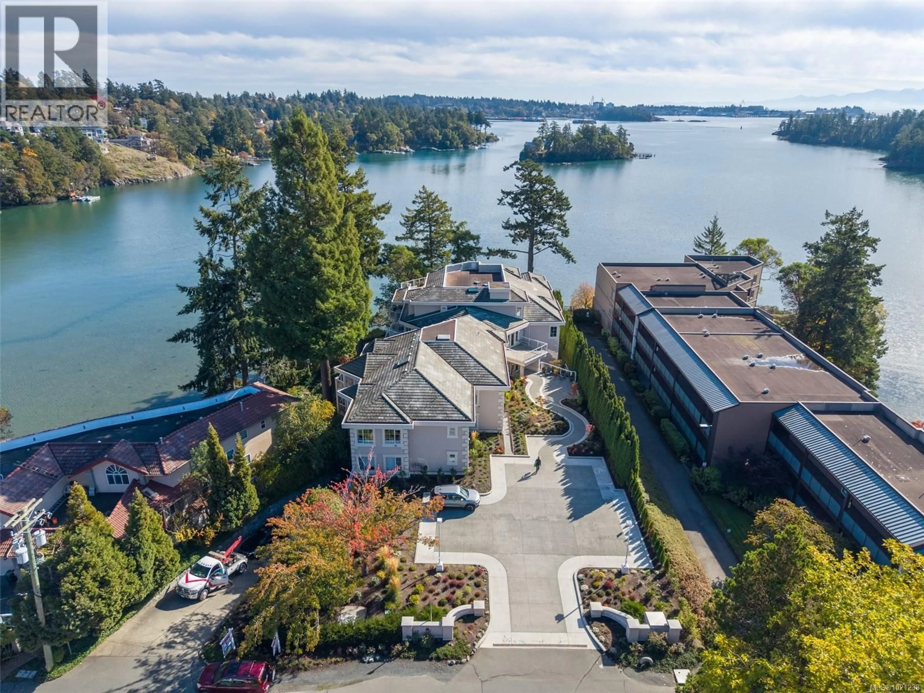 A pic from outside/outdoor area/front of a property/back of a property/a pic from drone, water/lake/river/ocean view for 304 - 1 BUDDY ROAD, View Royal British Columbia V9B1V6