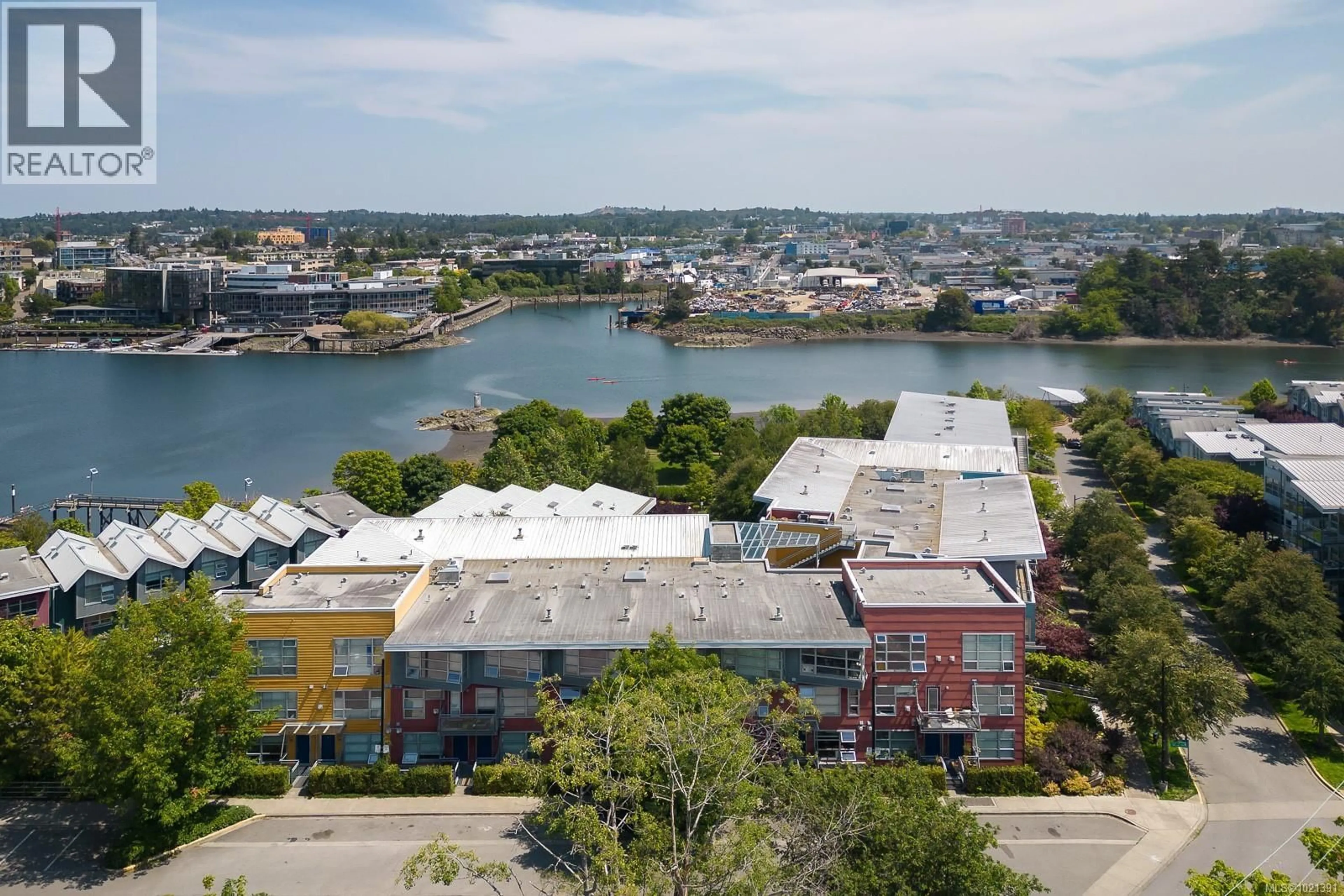 A pic from outside/outdoor area/front of a property/back of a property/a pic from drone, water/lake/river/ocean view for 417 - 90 REGATTA LANDING, Victoria British Columbia V9A7R2