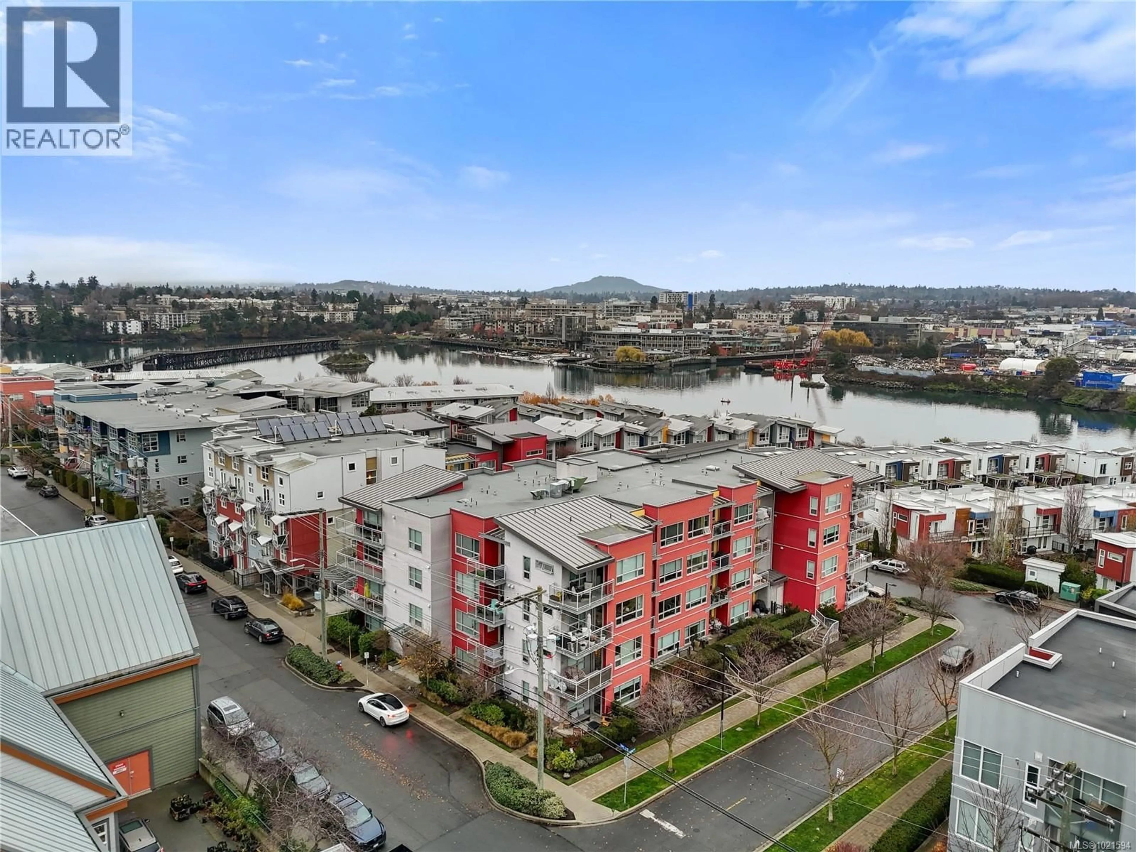 A pic from outside/outdoor area/front of a property/back of a property/a pic from drone, city buildings view from balcony for 211 - 785 TYEE ROAD, Victoria British Columbia V9A0G2