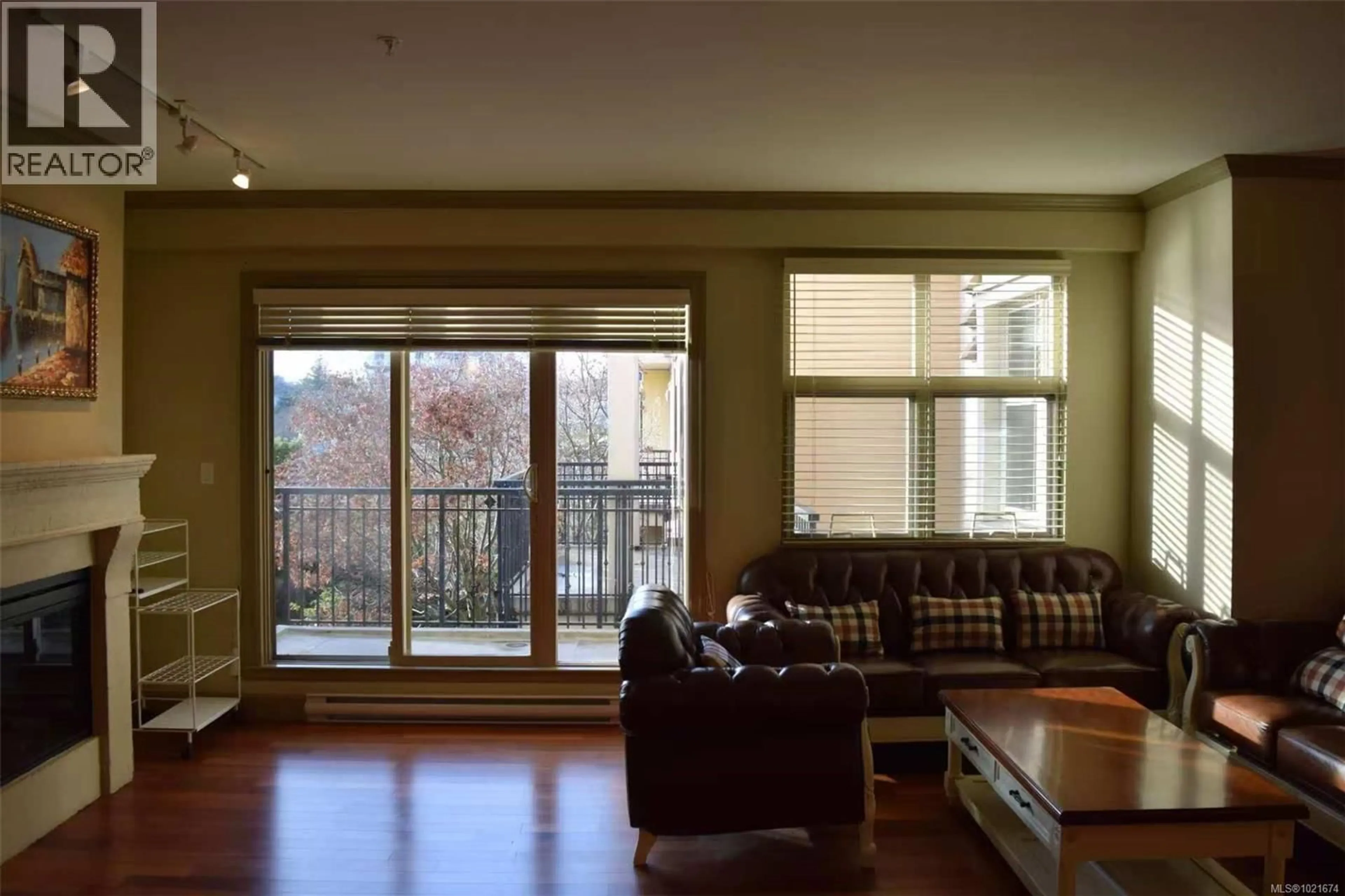 Living room with furniture, wood/laminate floor for 309 - 1620 MCKENZIE AVENUE, Saanich British Columbia V8N0A1