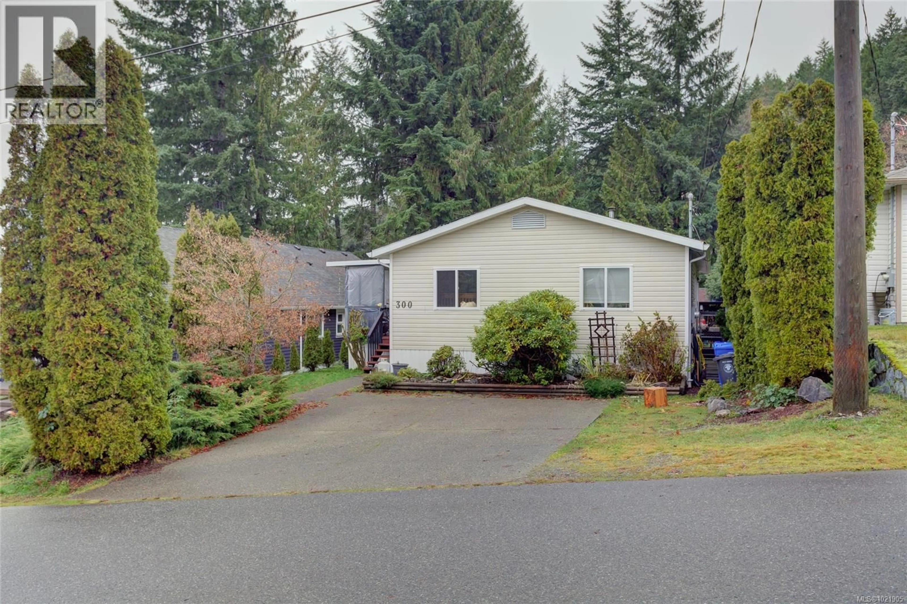 Home with vinyl exterior material, street for 300 LAKE PARK ROAD, Lake Cowichan British Columbia V0R2G0