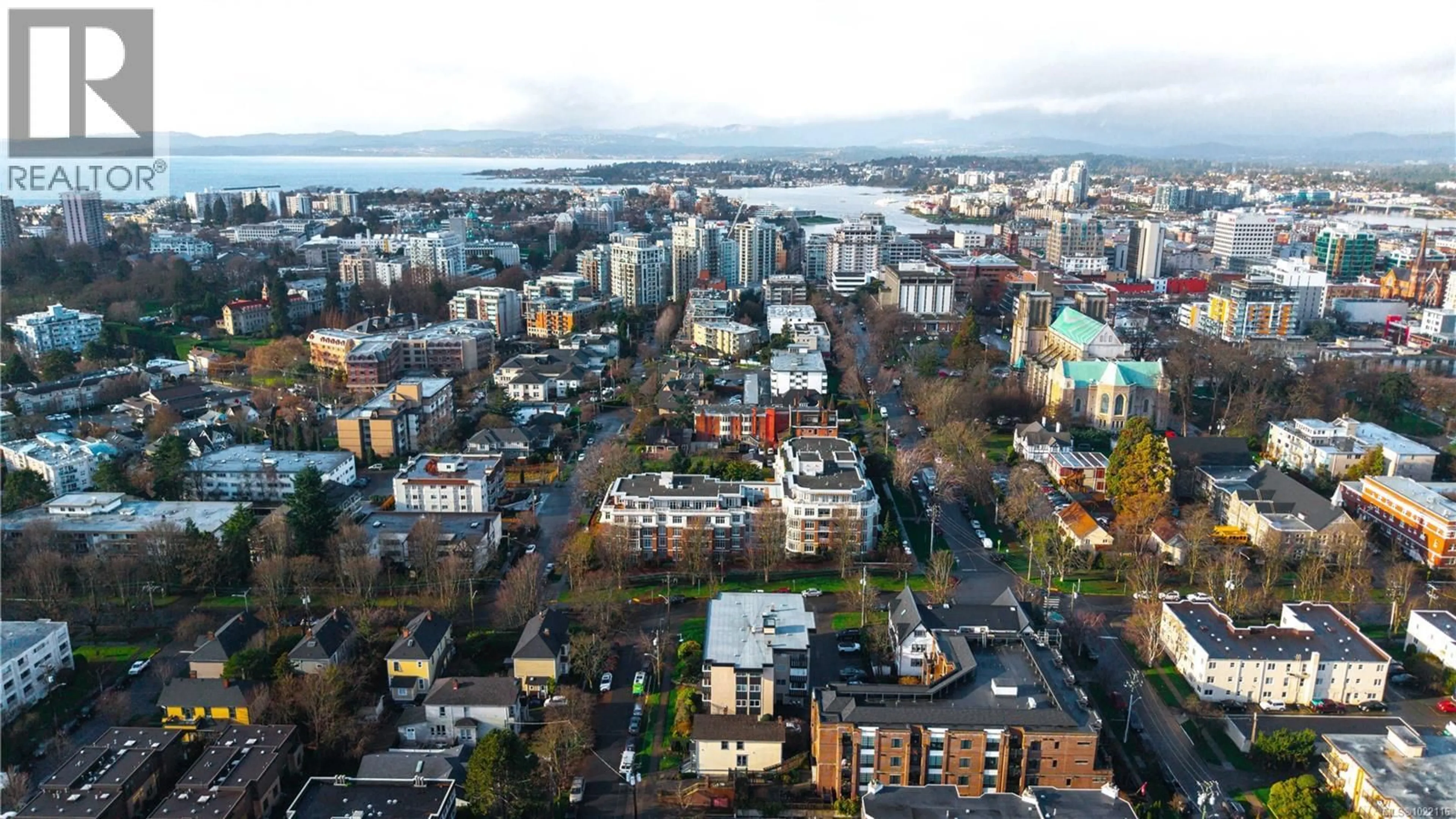 A pic from outside/outdoor area/front of a property/back of a property/a pic from drone, city buildings view from balcony for 415 - 999 BURDETT AVENUE, Victoria British Columbia V8V3G7