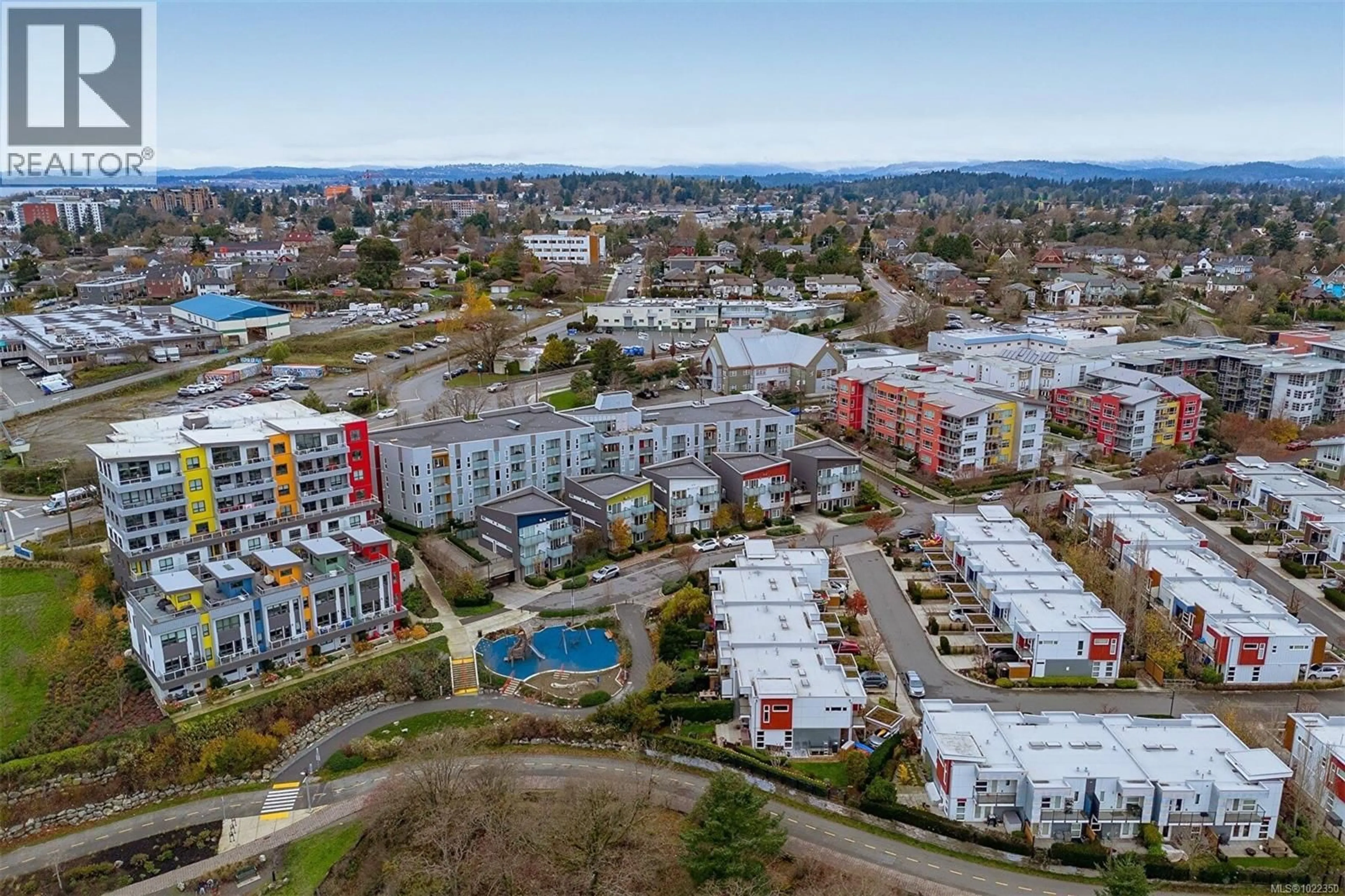 A pic from outside/outdoor area/front of a property/back of a property/a pic from drone, city buildings view from balcony for 106 - 770 CENTRAL SPUR ROAD, Victoria British Columbia V9A0G7