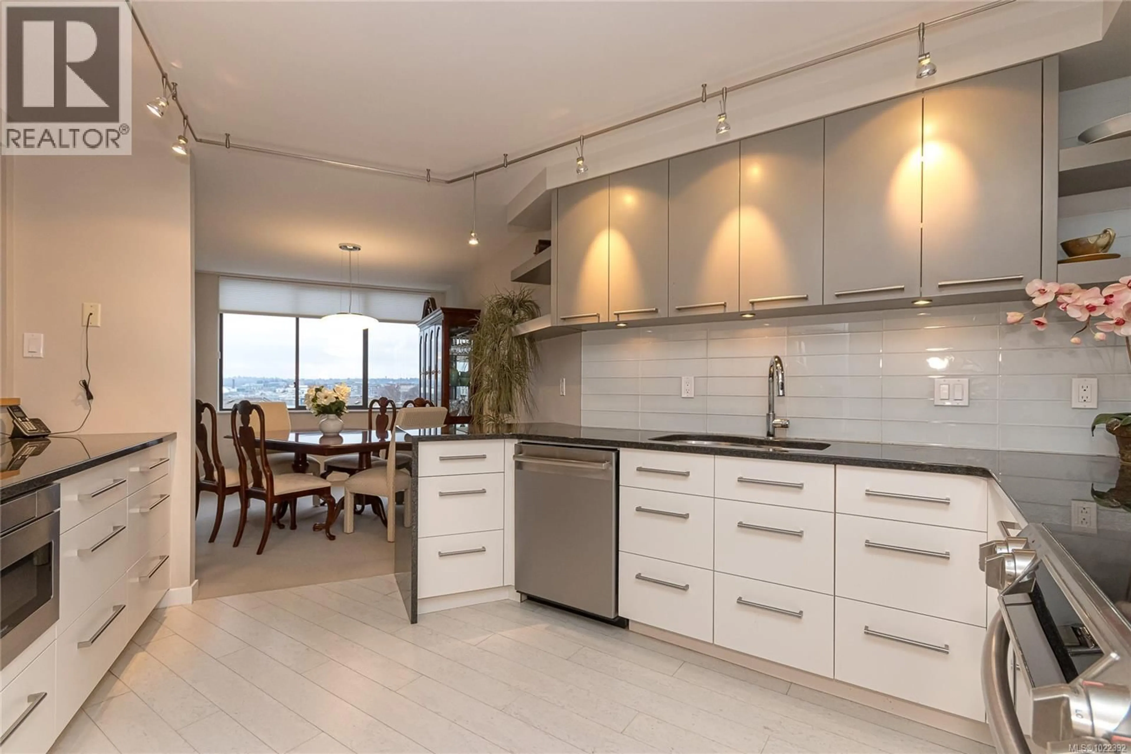 Open concept kitchen, ceramic/tile floor for 413 - 225 BELLEVILLE STREET, Victoria British Columbia V8V4T9