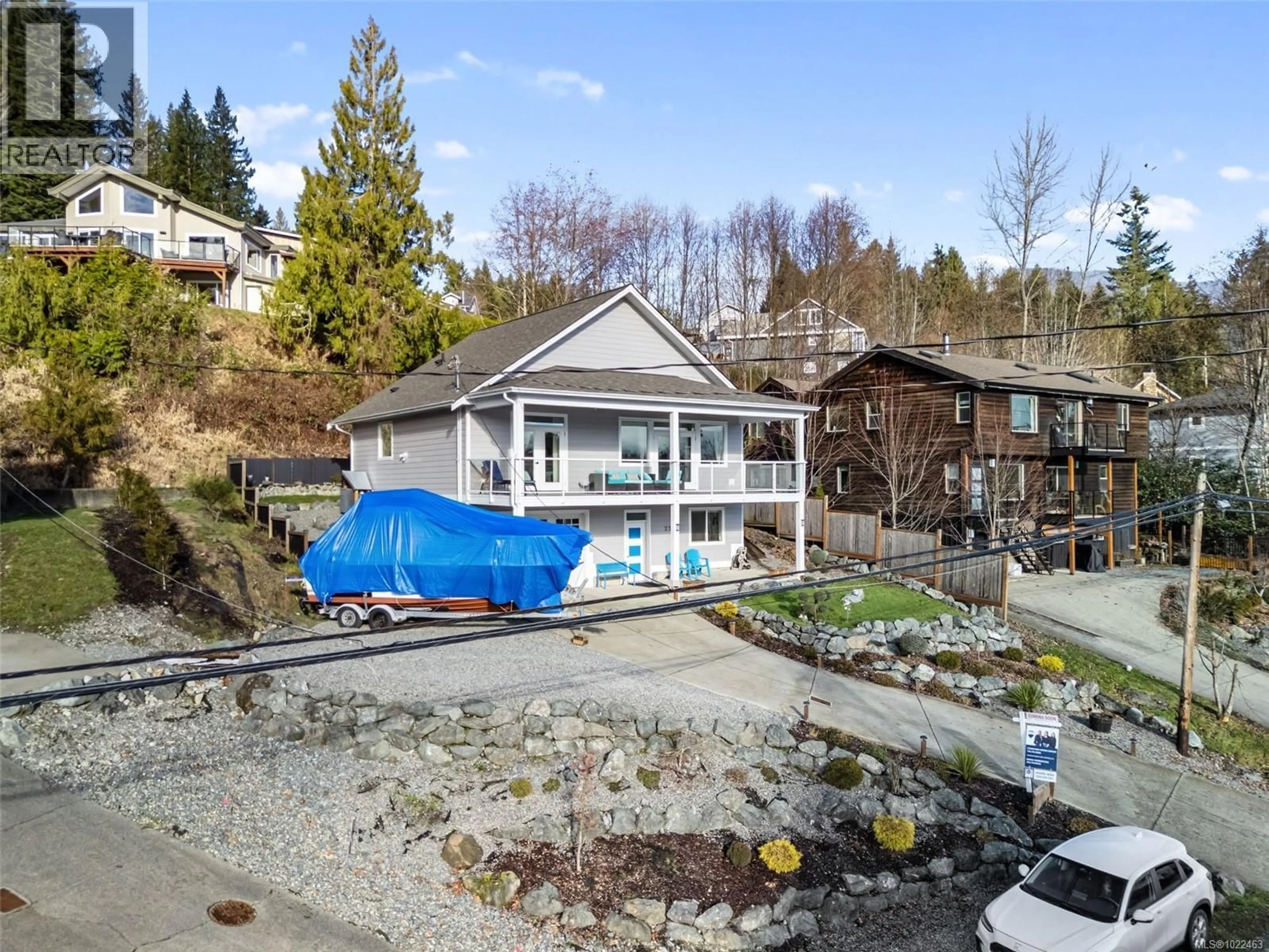 A pic from outside/outdoor area/front of a property/back of a property/a pic from drone, water/lake/river/ocean view for 259 NORTH SHORE ROAD, Lake Cowichan British Columbia V0R2G0