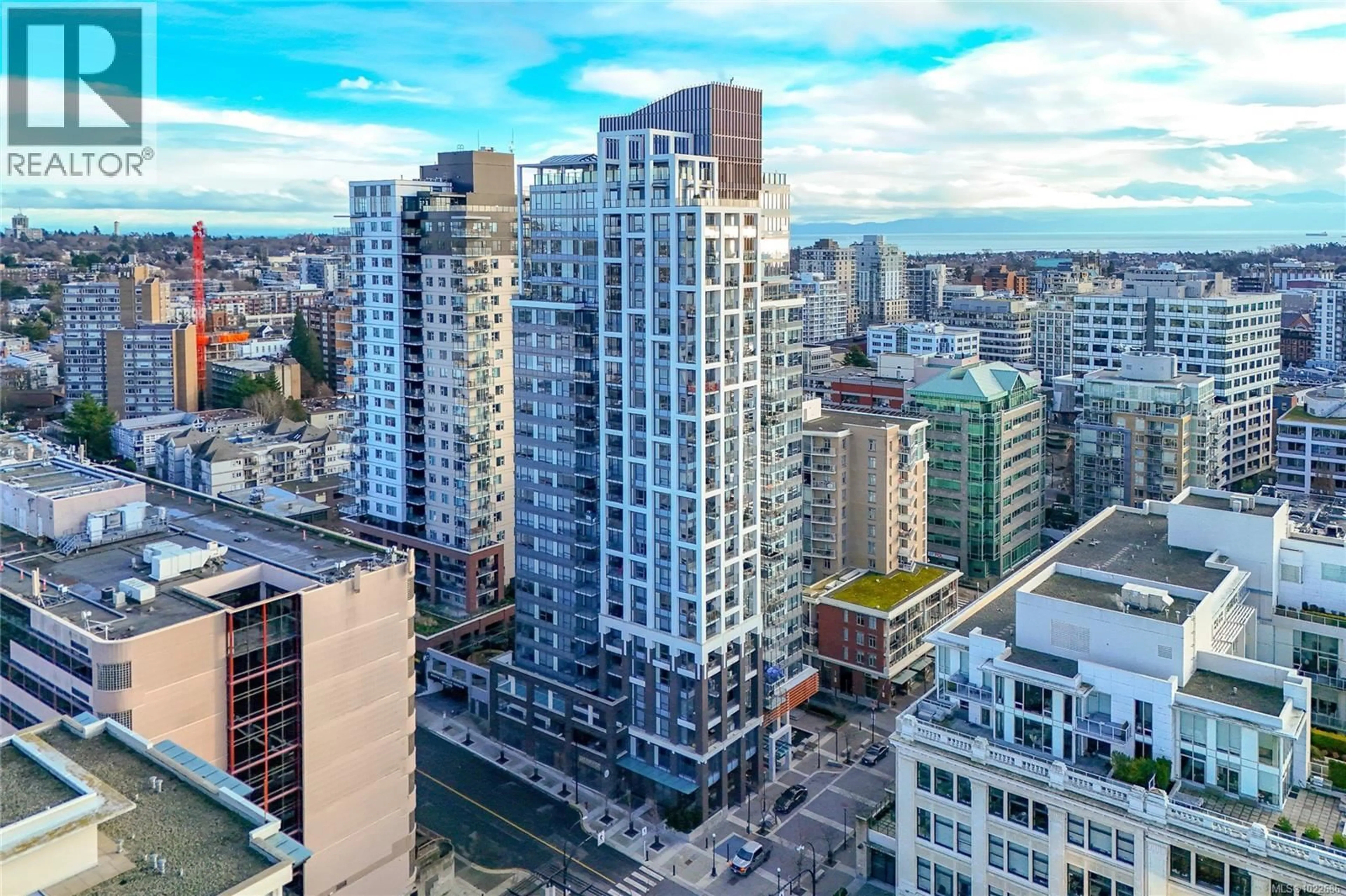 A pic from outside/outdoor area/front of a property/back of a property/a pic from drone, city buildings view from balcony for 1807 - 777 HERALD STREET, Victoria British Columbia V8T0C7