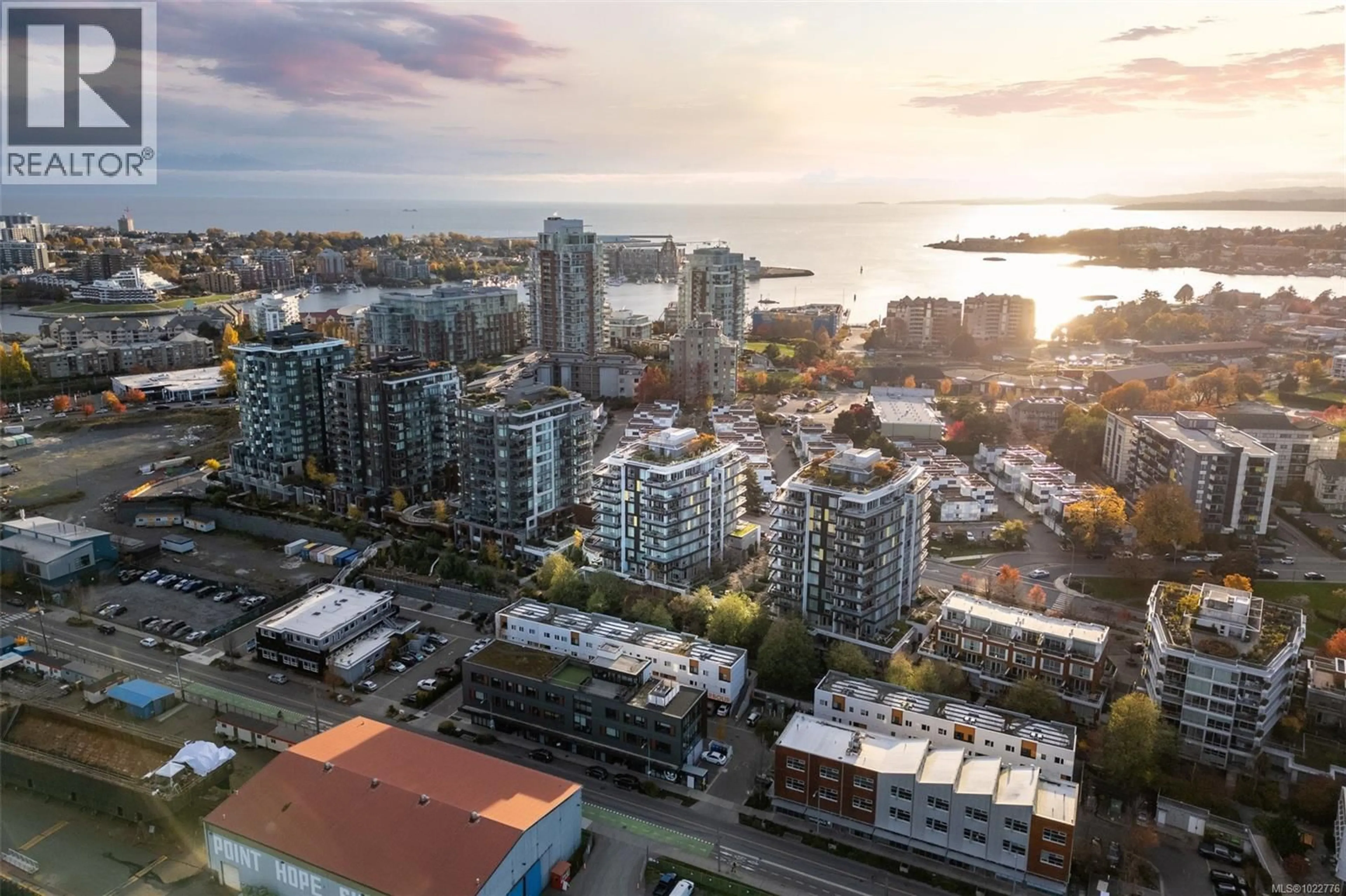 A pic from outside/outdoor area/front of a property/back of a property/a pic from drone, city buildings view from balcony for 308 - 373 TYEE ROAD, Victoria British Columbia V9A0B3