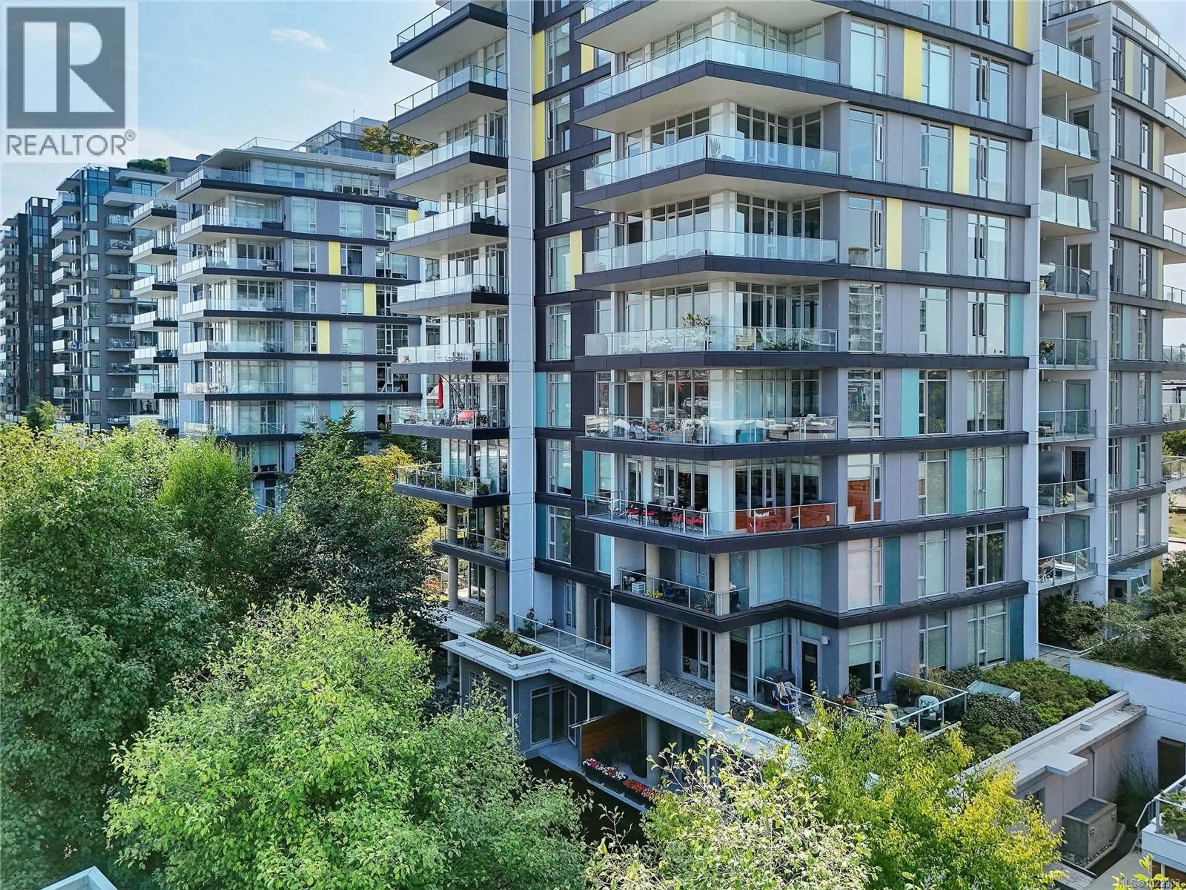 A pic from outside/outdoor area/front of a property/back of a property/a pic from drone, city buildings view from balcony for 204 - 379 TYEE ROAD, Victoria British Columbia V9A0B4