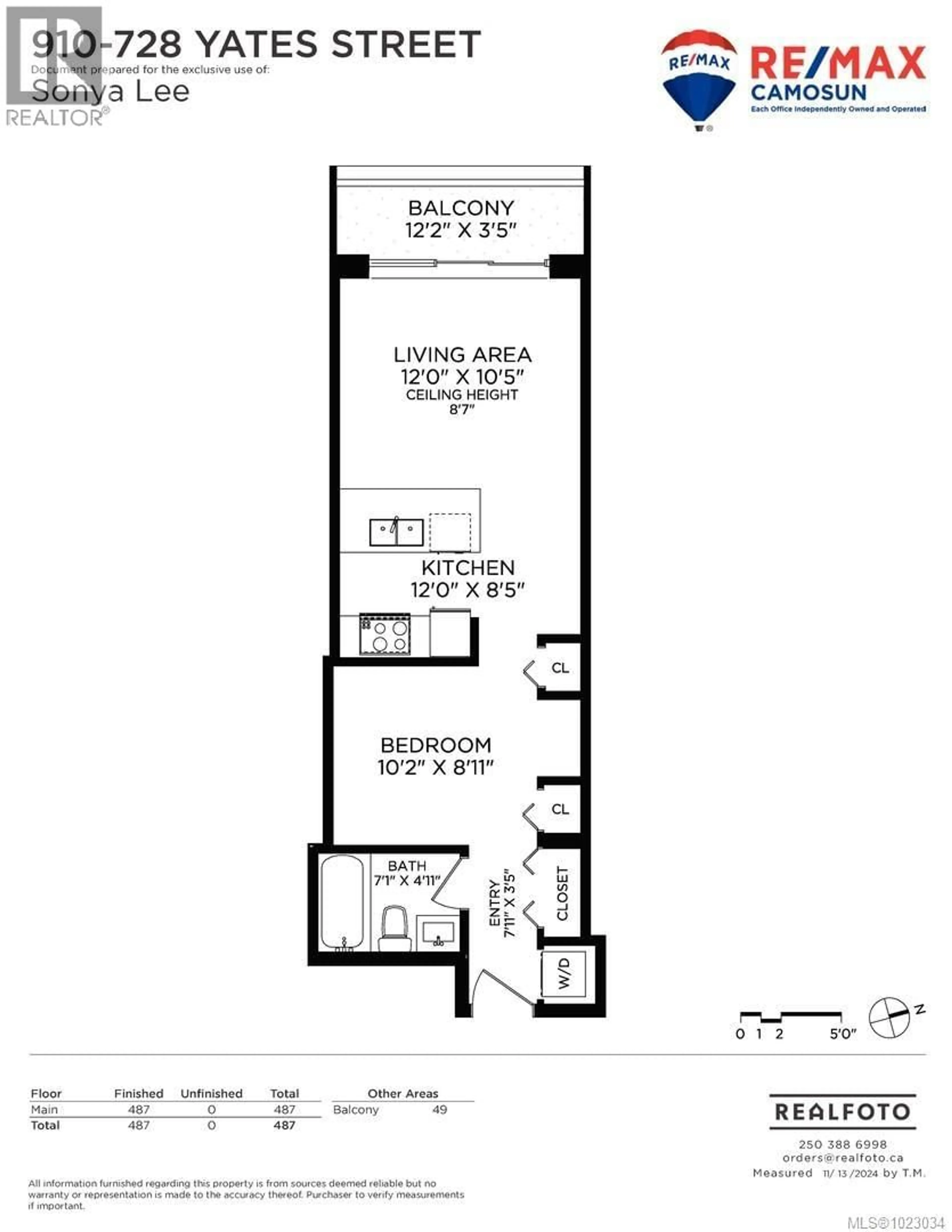 Floor plan for 910 - 728 YATES STREET, Victoria British Columbia V8W0C8