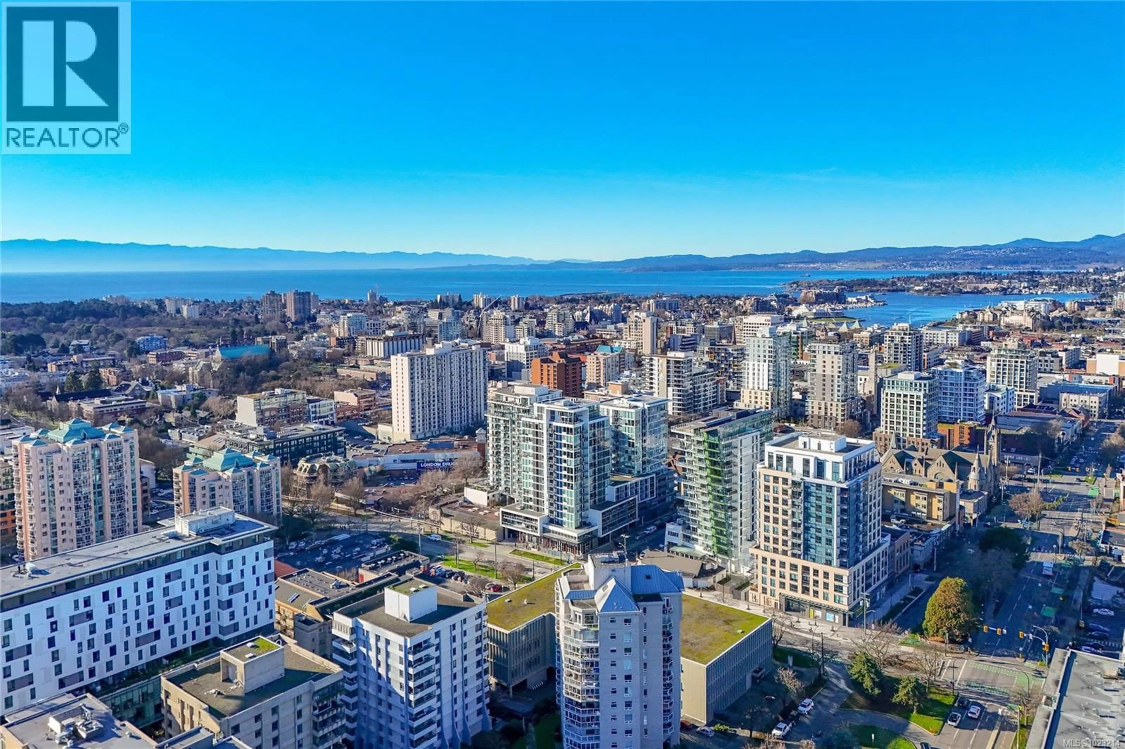 A pic from outside/outdoor area/front of a property/back of a property/a pic from drone, city buildings view from balcony for 1603 - 989 JOHNSON STREET, Victoria British Columbia V8V0E3