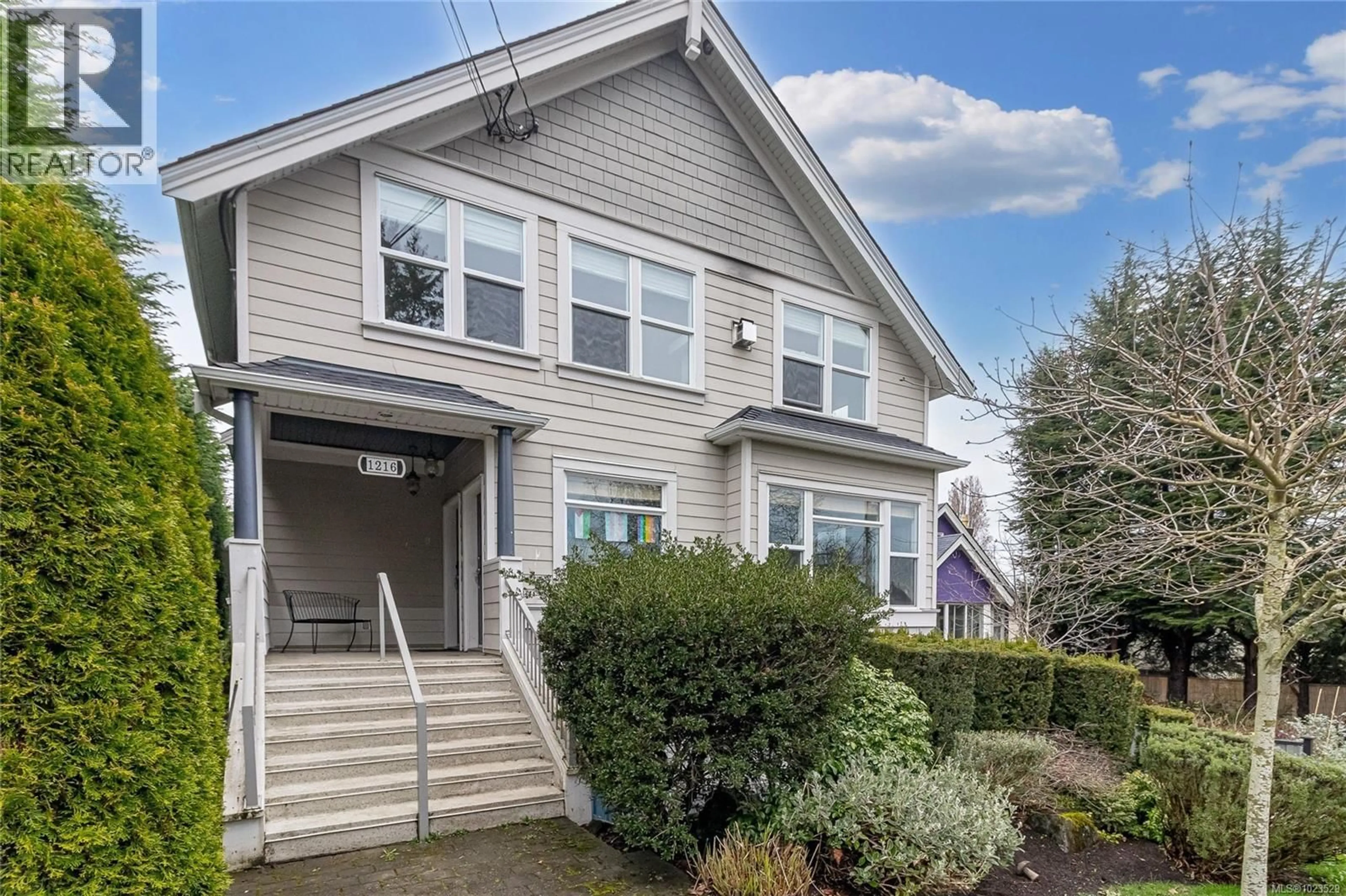 Home with vinyl exterior material, street for D - 1216 STYLES STREET, Victoria British Columbia V9A3Z5