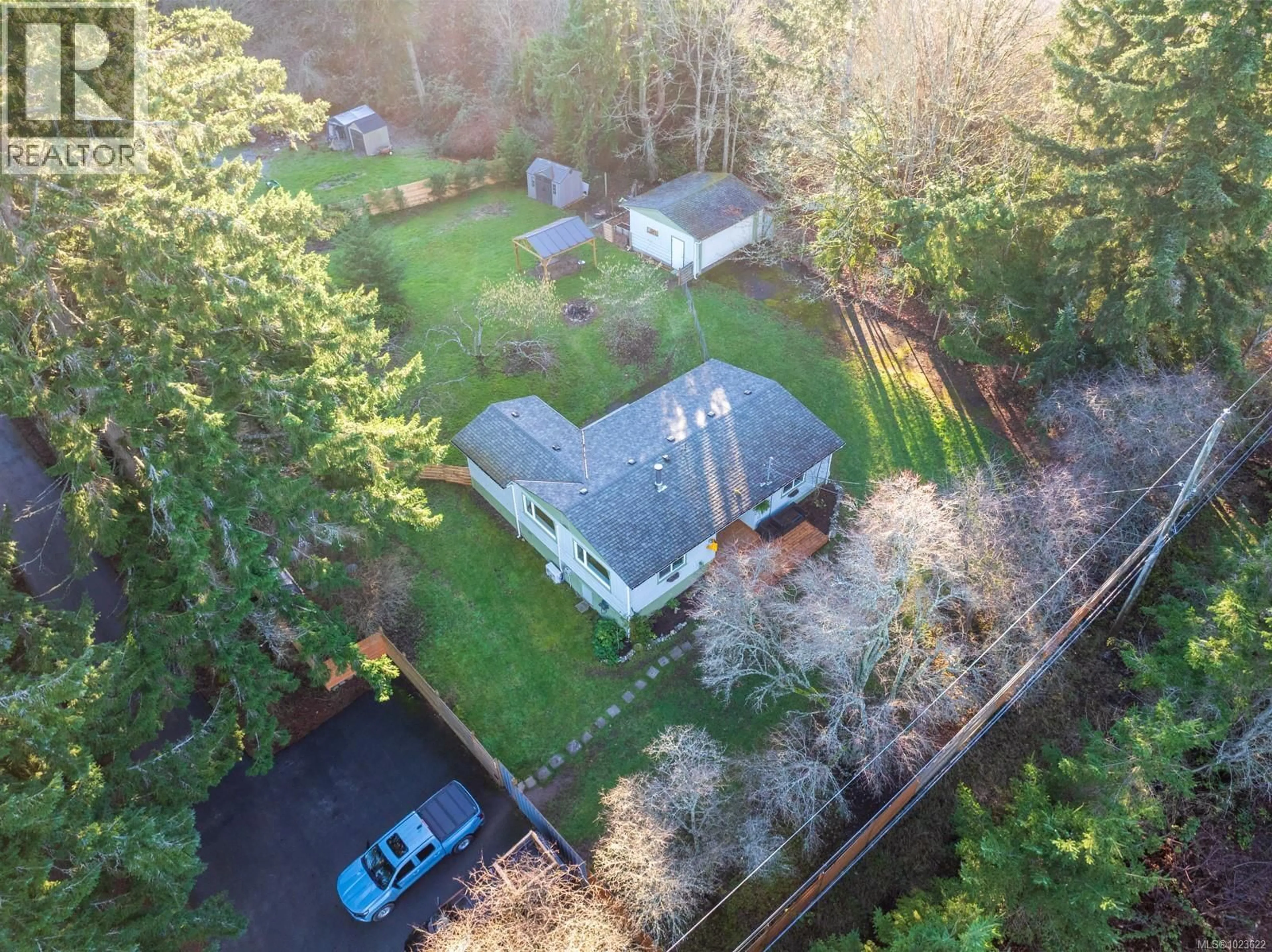 A pic from outside/outdoor area/front of a property/back of a property/a pic from drone, forest/trees view for 696 FRAYNE ROAD, Mill Bay British Columbia V0R2P4