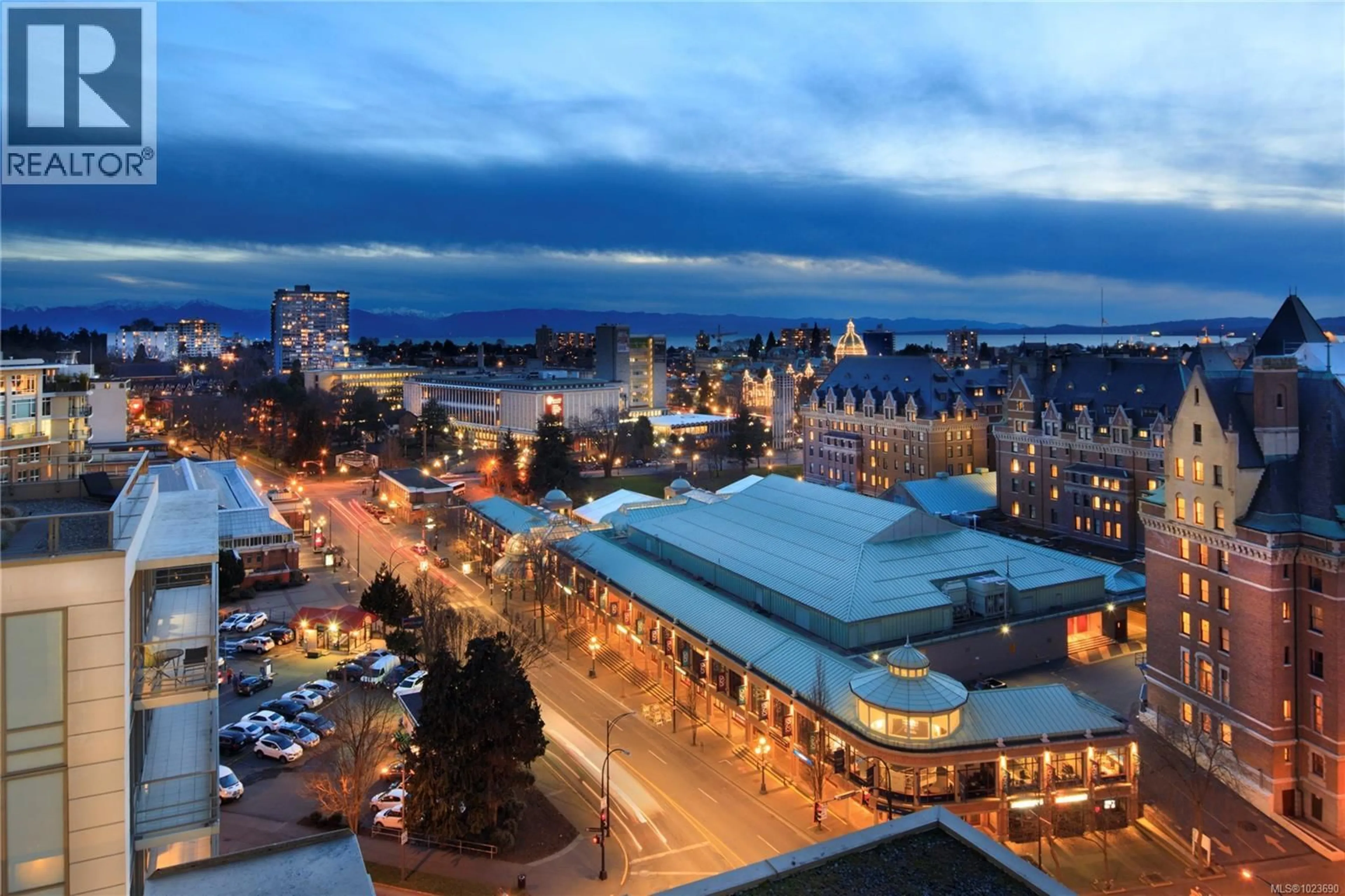 Patio, city buildings view from balcony for 1406 - 707 COURTNEY STREET, Victoria British Columbia V8W0A9