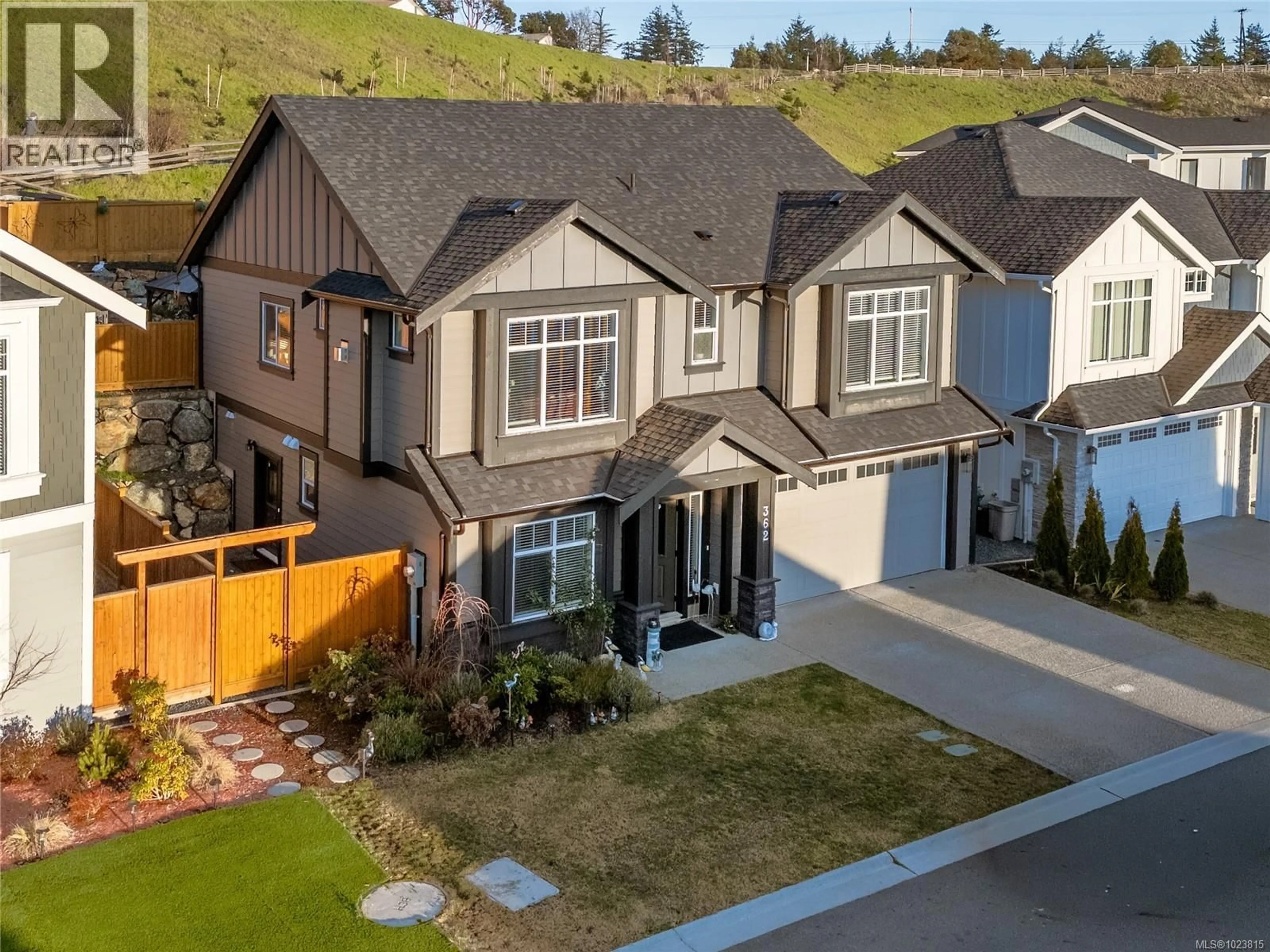 A pic from outside/outdoor area/front of a property/back of a property/a pic from drone, mountain view for 362 TIDELINE LANE, Colwood British Columbia V9C0P8
