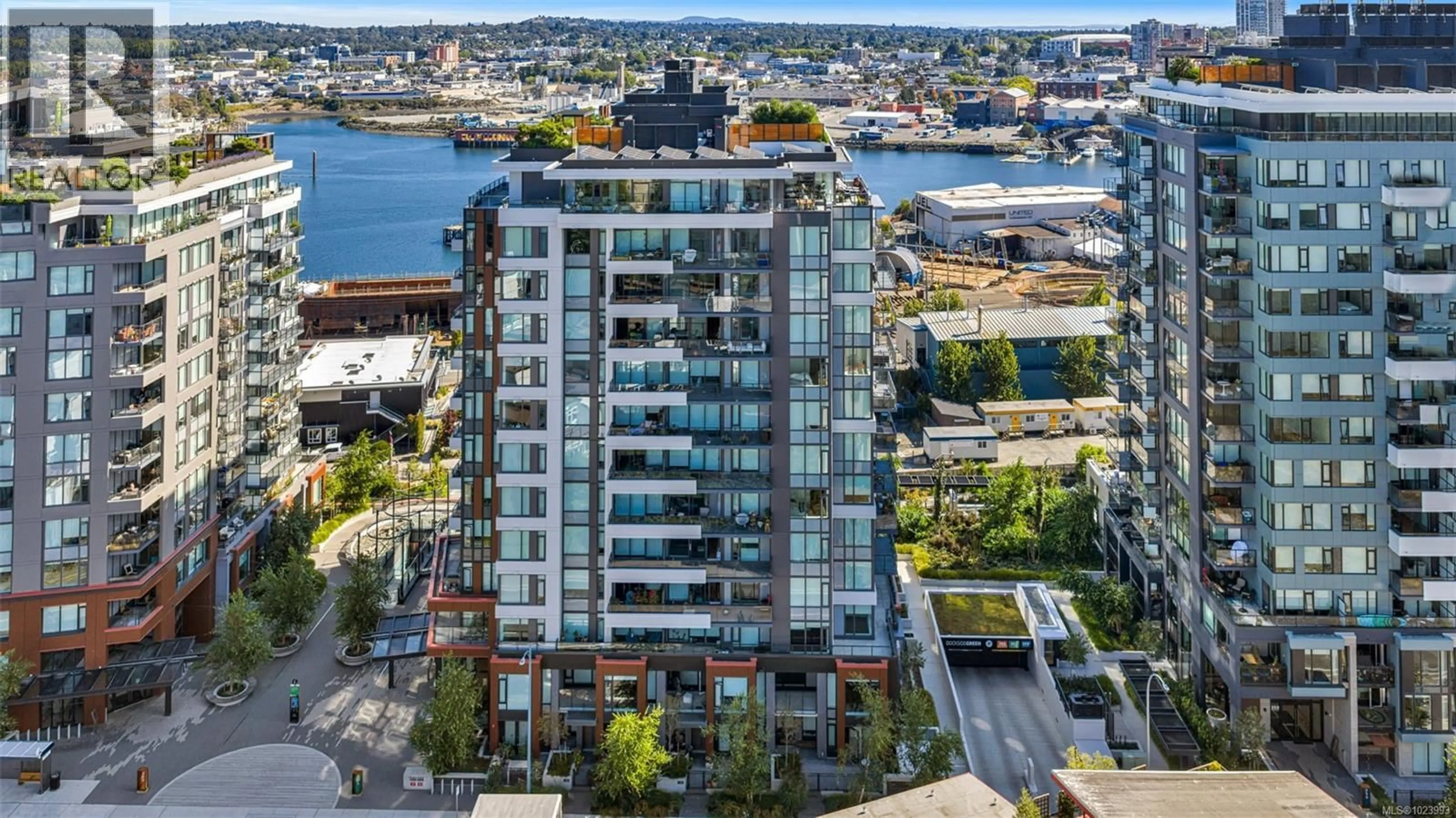 A pic from outside/outdoor area/front of a property/back of a property/a pic from drone, city buildings view from balcony for 1108 - 363 TYEE ROAD, Victoria British Columbia V9A0B5