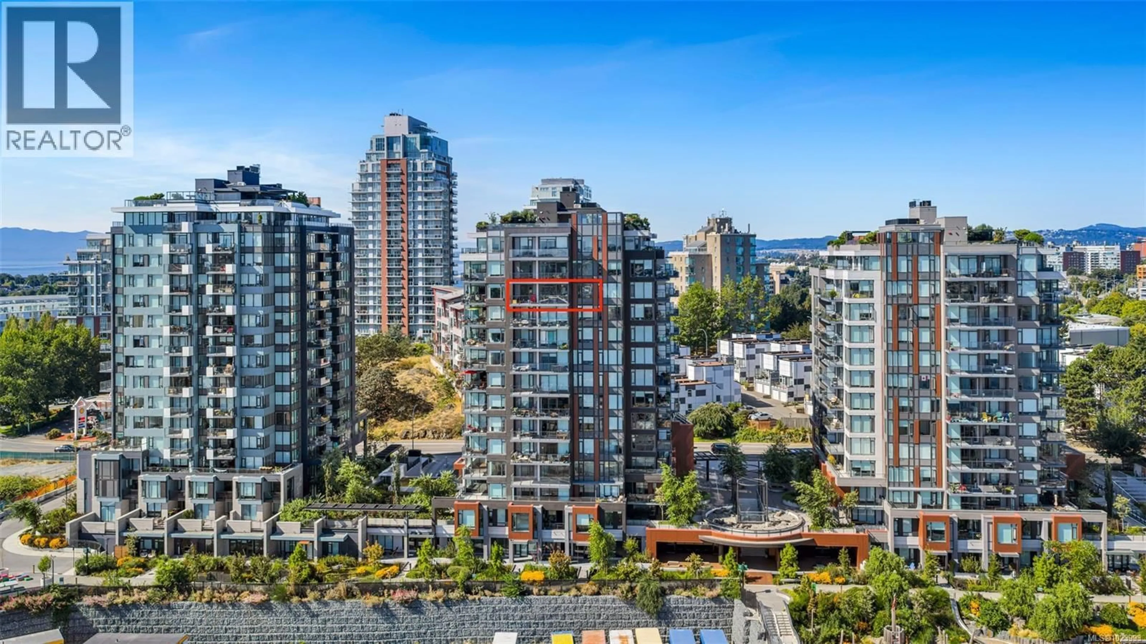 A pic from outside/outdoor area/front of a property/back of a property/a pic from drone, city buildings view from balcony for 1108 - 363 TYEE ROAD, Victoria British Columbia V9A0B5