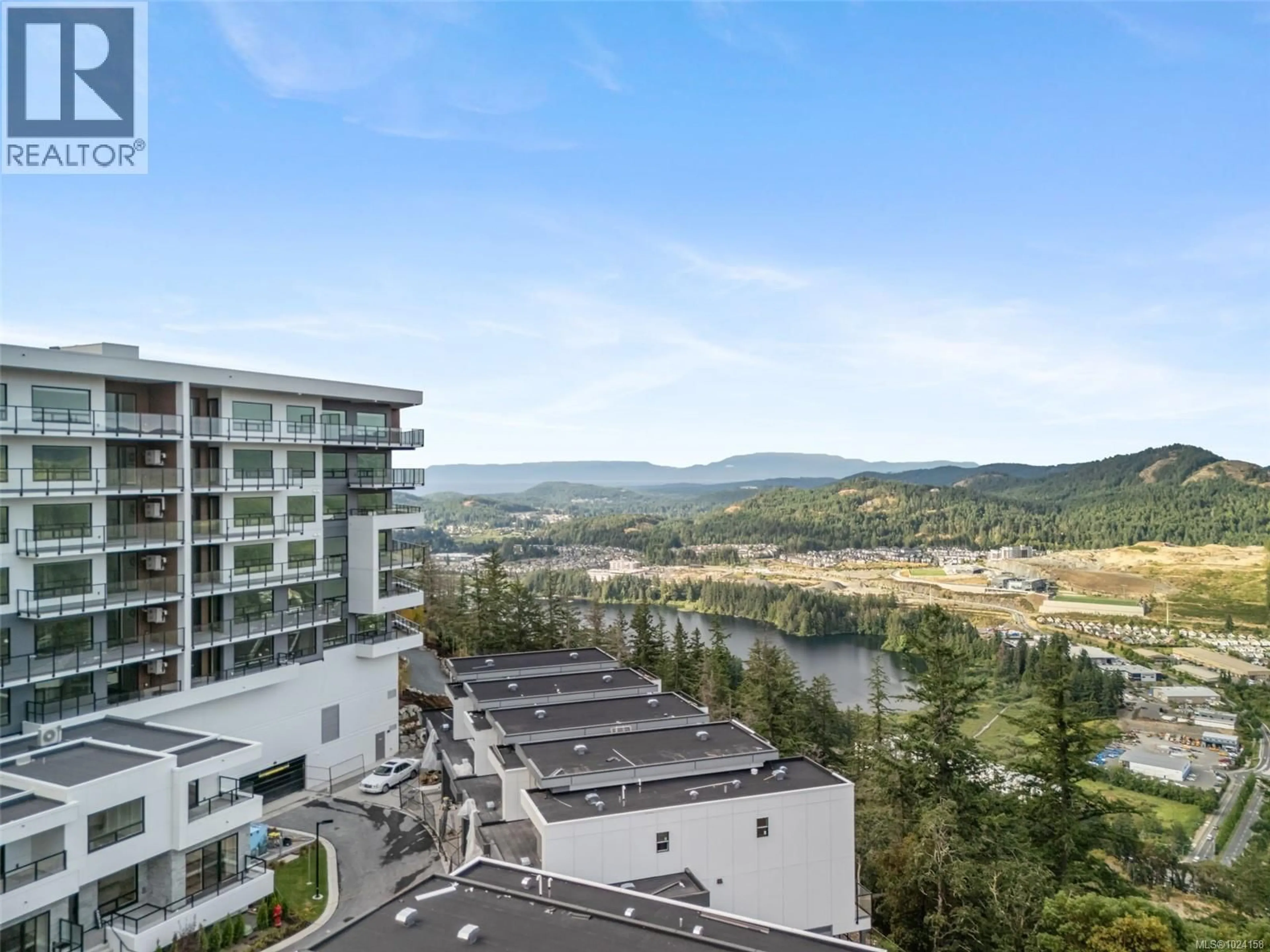 A pic from outside/outdoor area/front of a property/back of a property/a pic from drone, water/lake/river/ocean view for 508 - 1810 SELENITE PLACE, Langford British Columbia V9B7E2