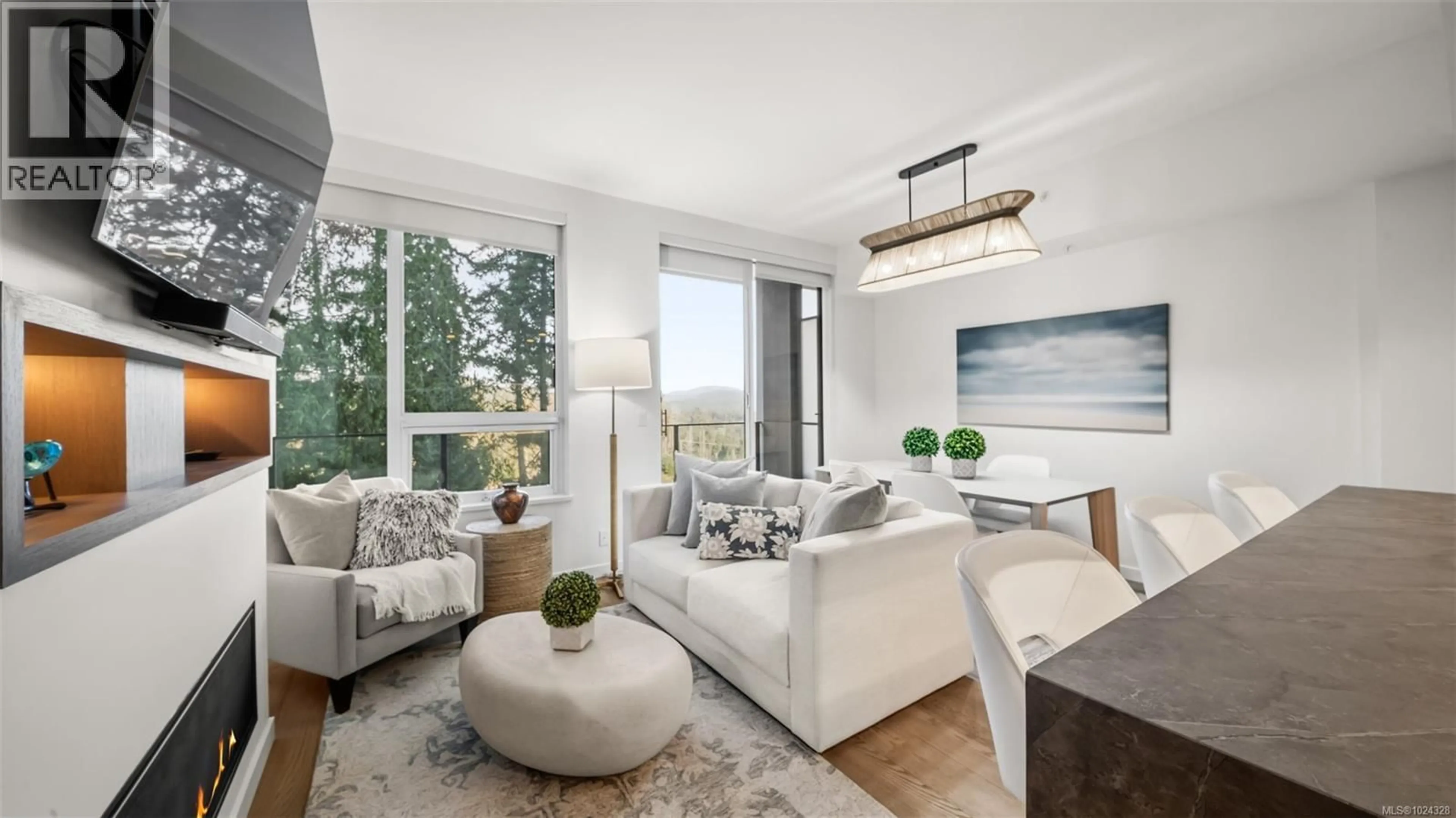 Living room with furniture, wood/laminate floor for 518 - 2000 HANNINGTON ROAD, Langford British Columbia V9B7C1