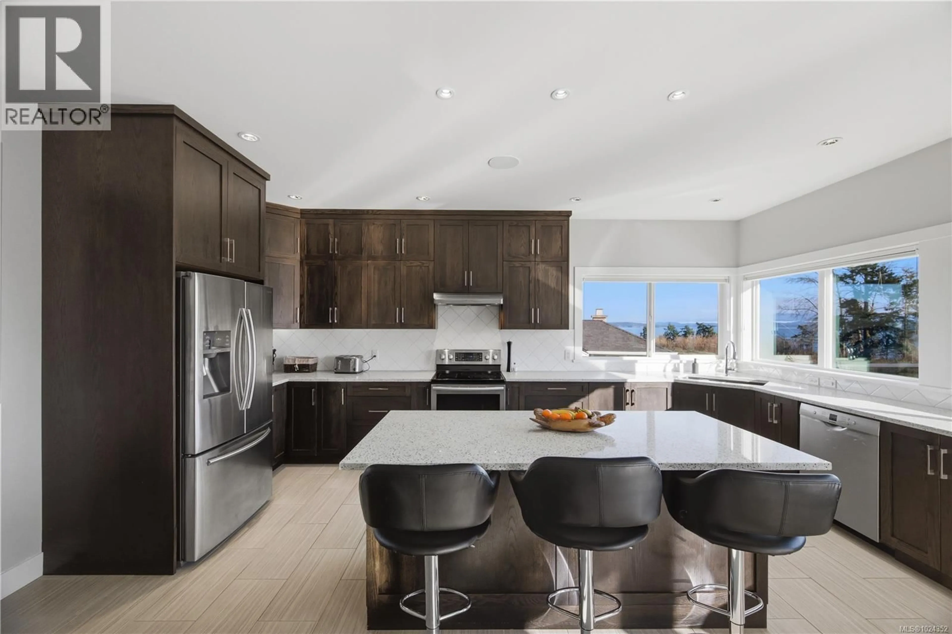 Contemporary kitchen, ceramic/tile floor for 8711 BOURNE TERRACE, North Saanich British Columbia V8L1L8