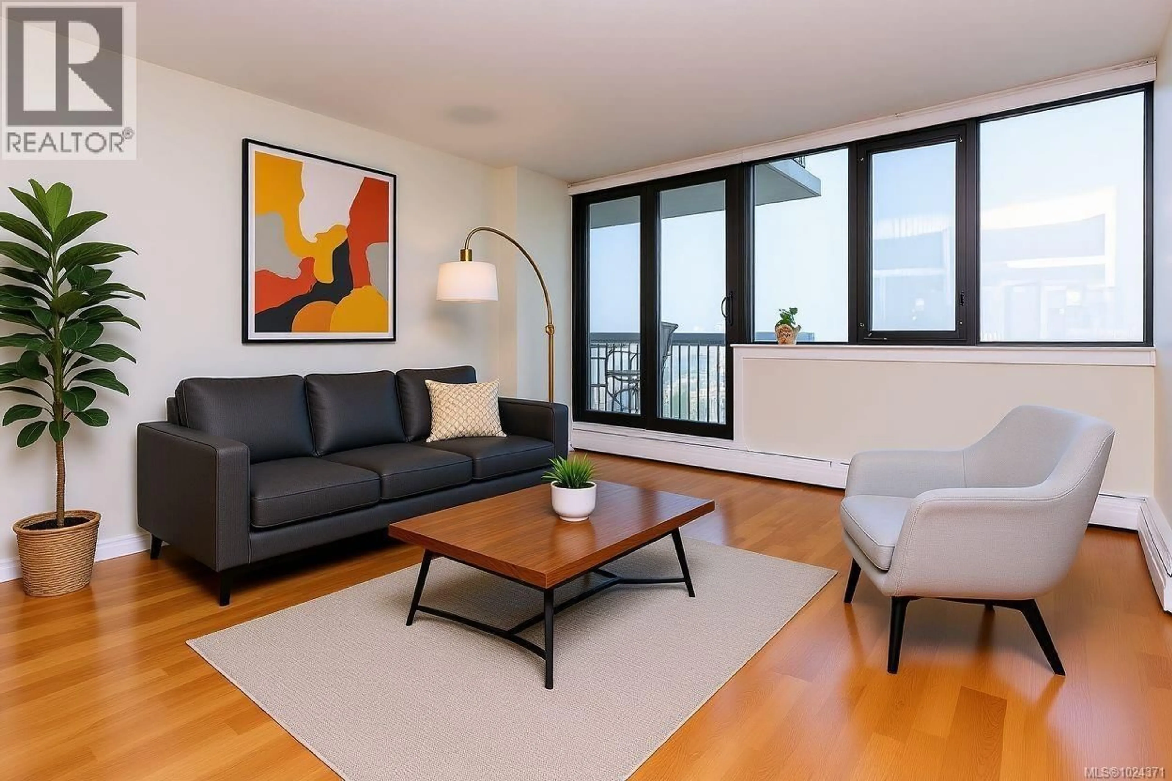 Living room with furniture, wood/laminate floor for 1504 - 647 MICHIGAN STREET, Victoria British Columbia V8V1S9