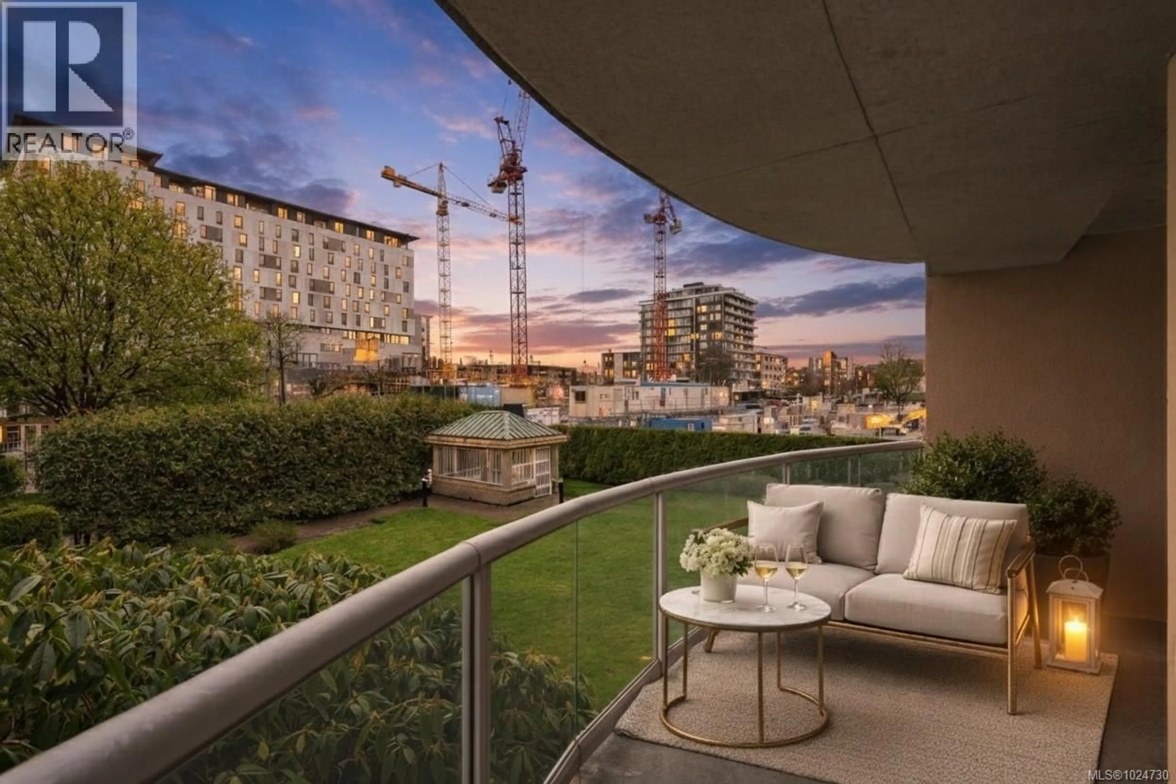 Balcony in the apartment, city buildings view from balcony for 305 - 1020 VIEW STREET, Victoria British Columbia V8V4Y4