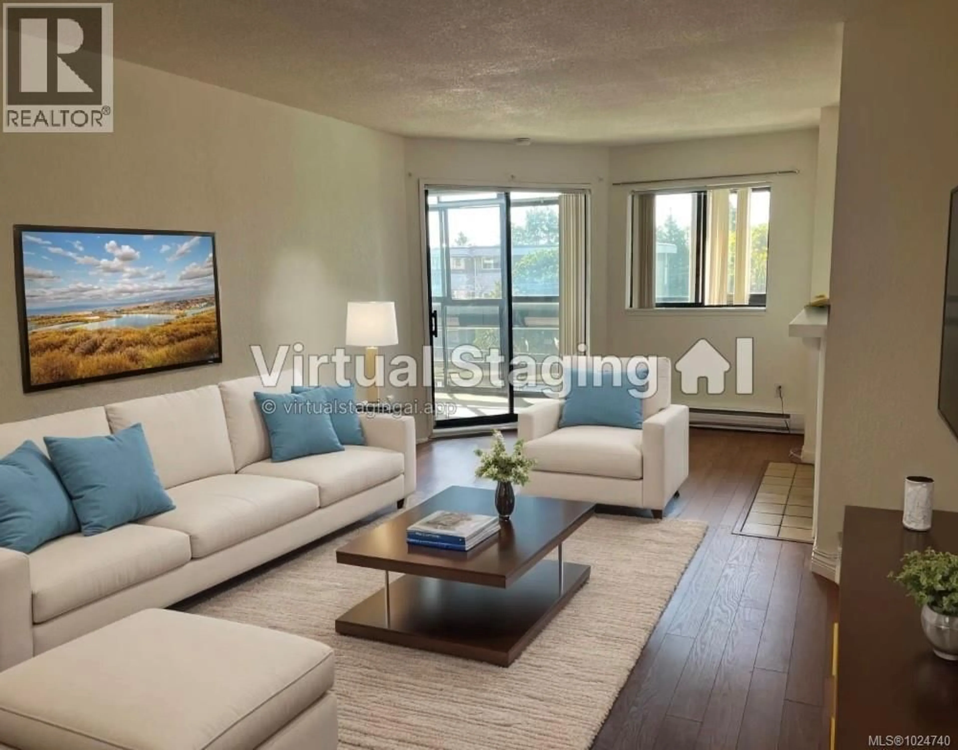 Living room with furniture, wood/laminate floor for 403 - 1560 HILLSIDE AVENUE, Victoria British Columbia V8T5B8