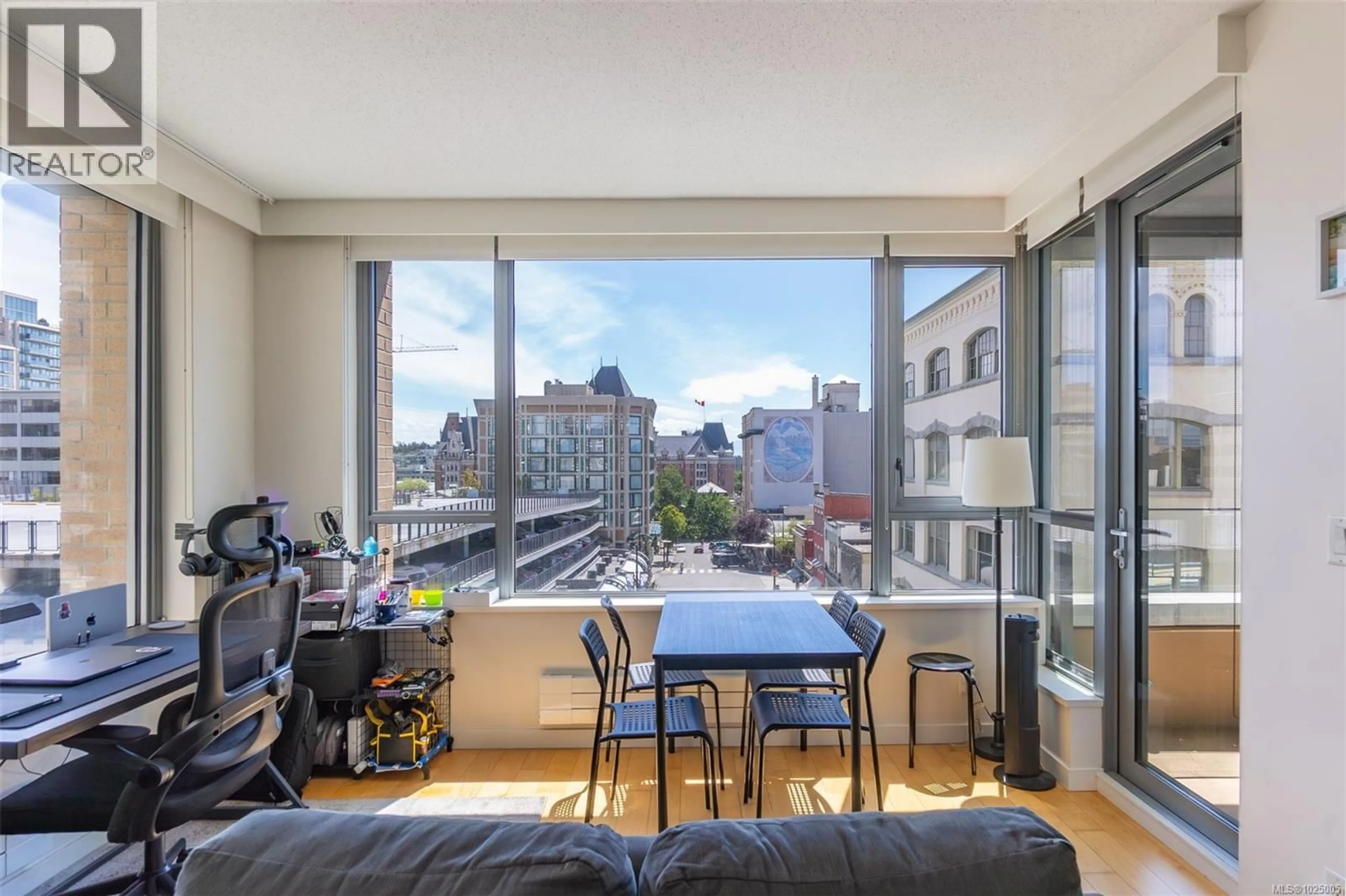 Balcony in the apartment, city buildings view from balcony for 501 - 608 BROUGHTON STREET, Victoria British Columbia V8W1X7