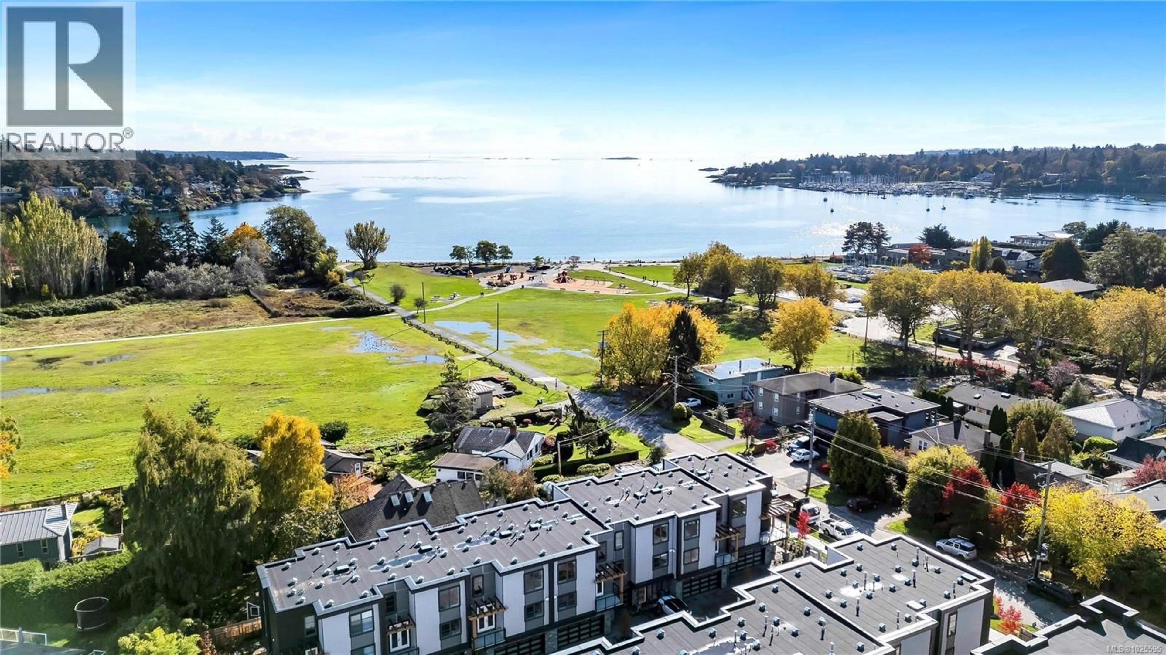 A pic from outside/outdoor area/front of a property/back of a property/a pic from drone, water/lake/river/ocean view for 13 - 2590 PENRHYN STREET, Saanich British Columbia V8N1G3