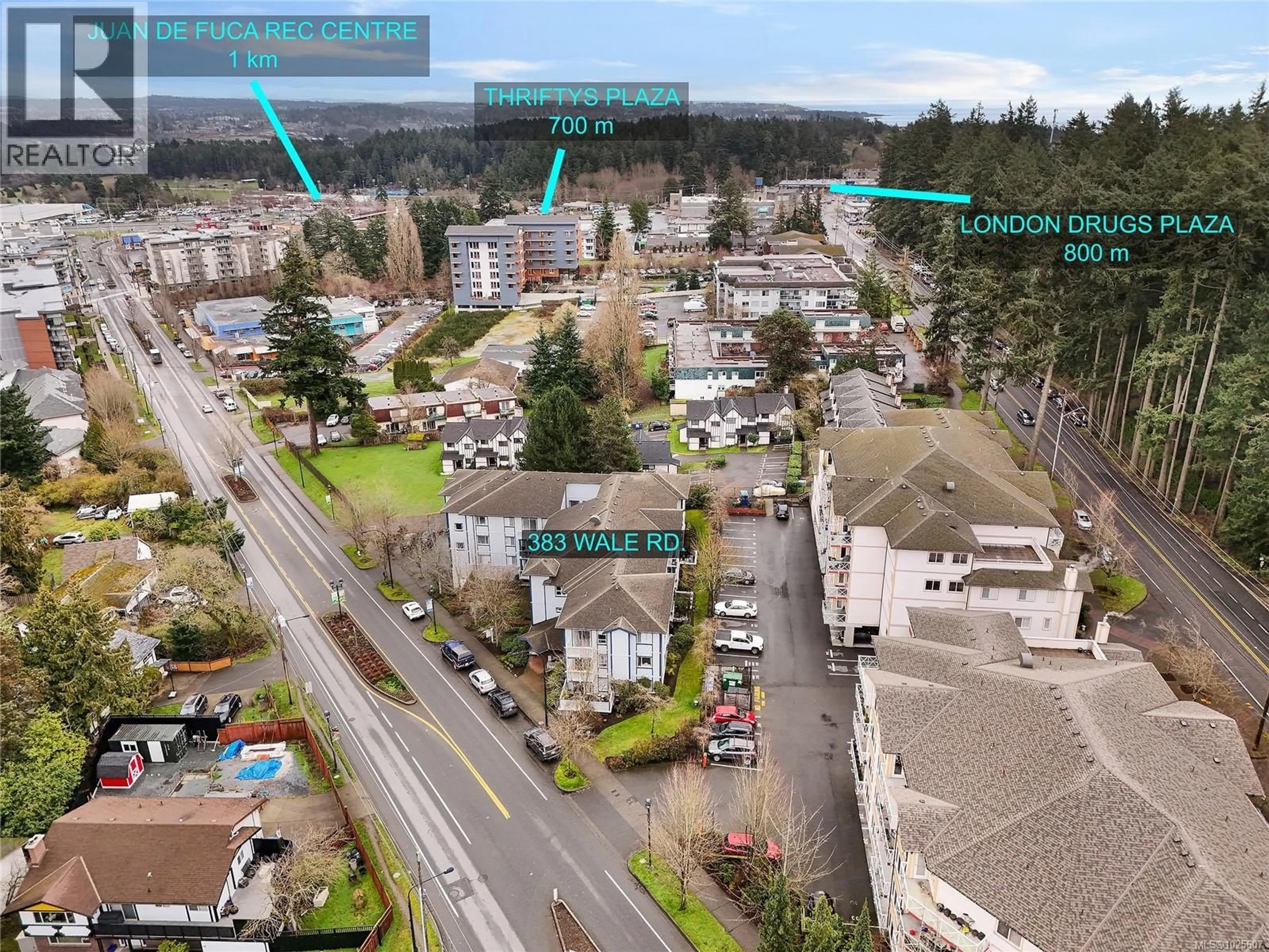 A pic from outside/outdoor area/front of a property/back of a property/a pic from drone, street for 200 - 383 WALE ROAD, Colwood British Columbia V9B2P9