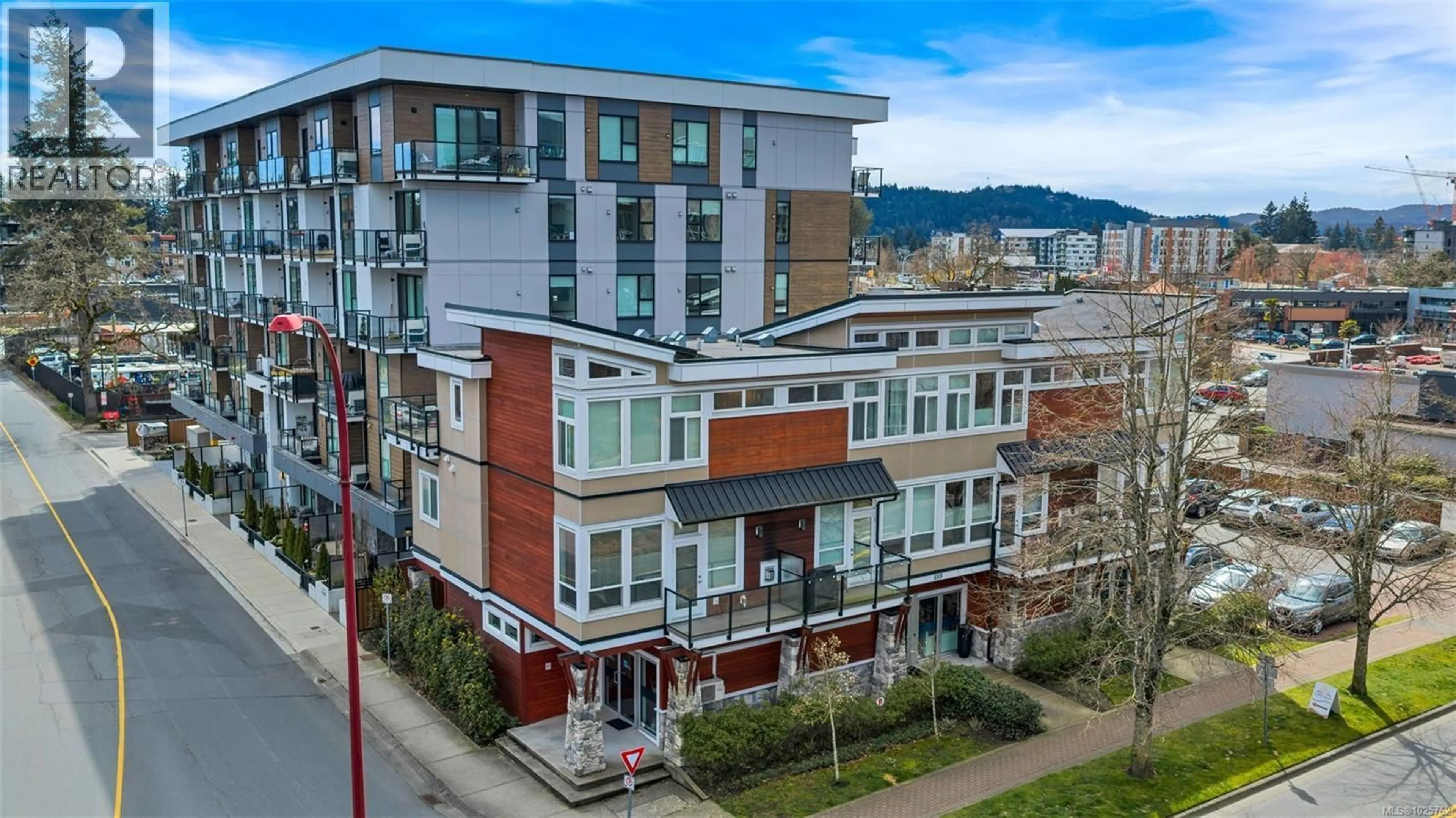 A pic from outside/outdoor area/front of a property/back of a property/a pic from drone, city buildings view from balcony for 111 - 689 HOFFMAN AVENUE, Langford British Columbia V9B4X1