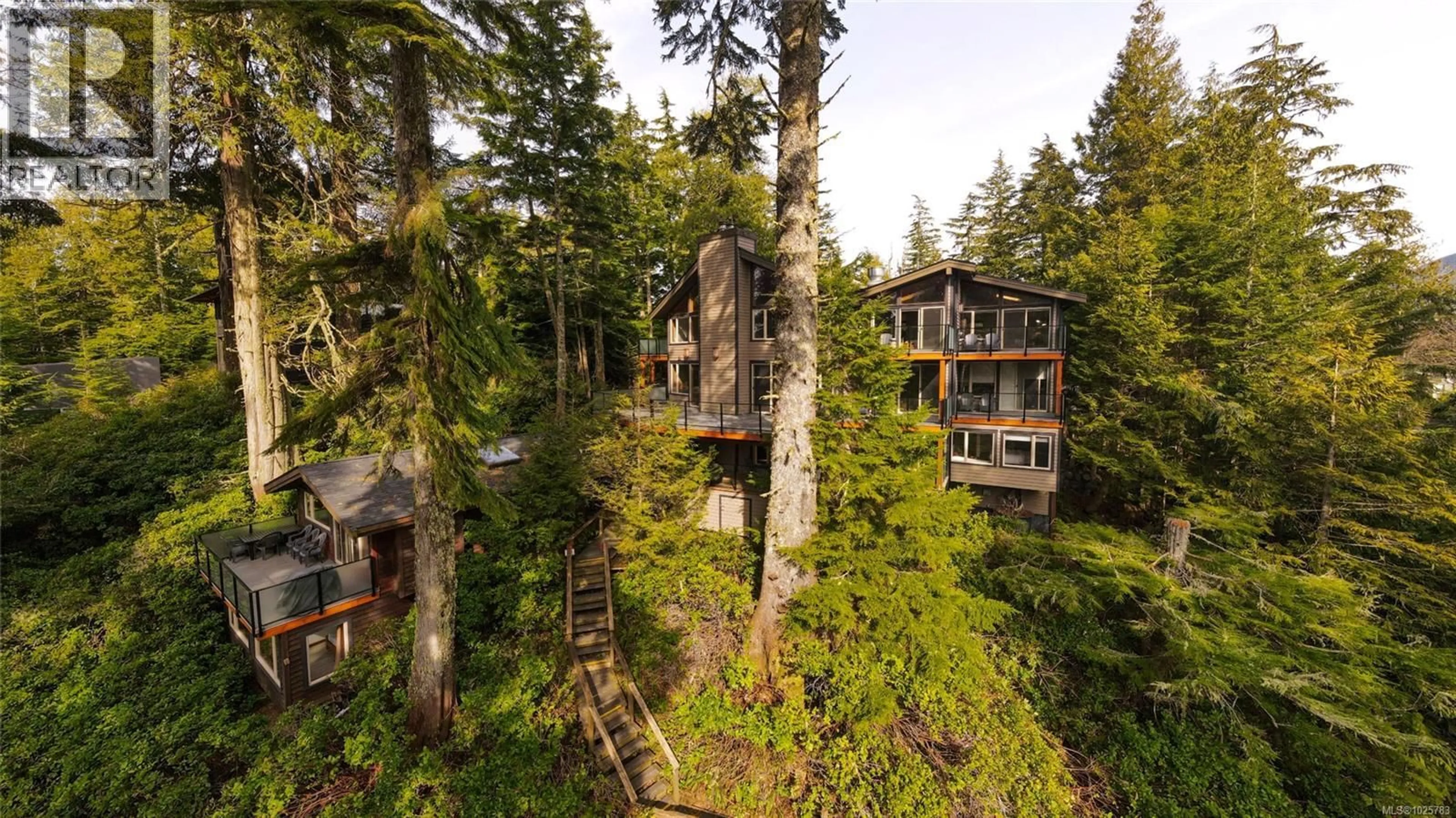 A pic from outside/outdoor area/front of a property/back of a property/a pic from drone, forest/trees view for 330 REEF POINT ROAD, Ucluelet British Columbia V0R3A0