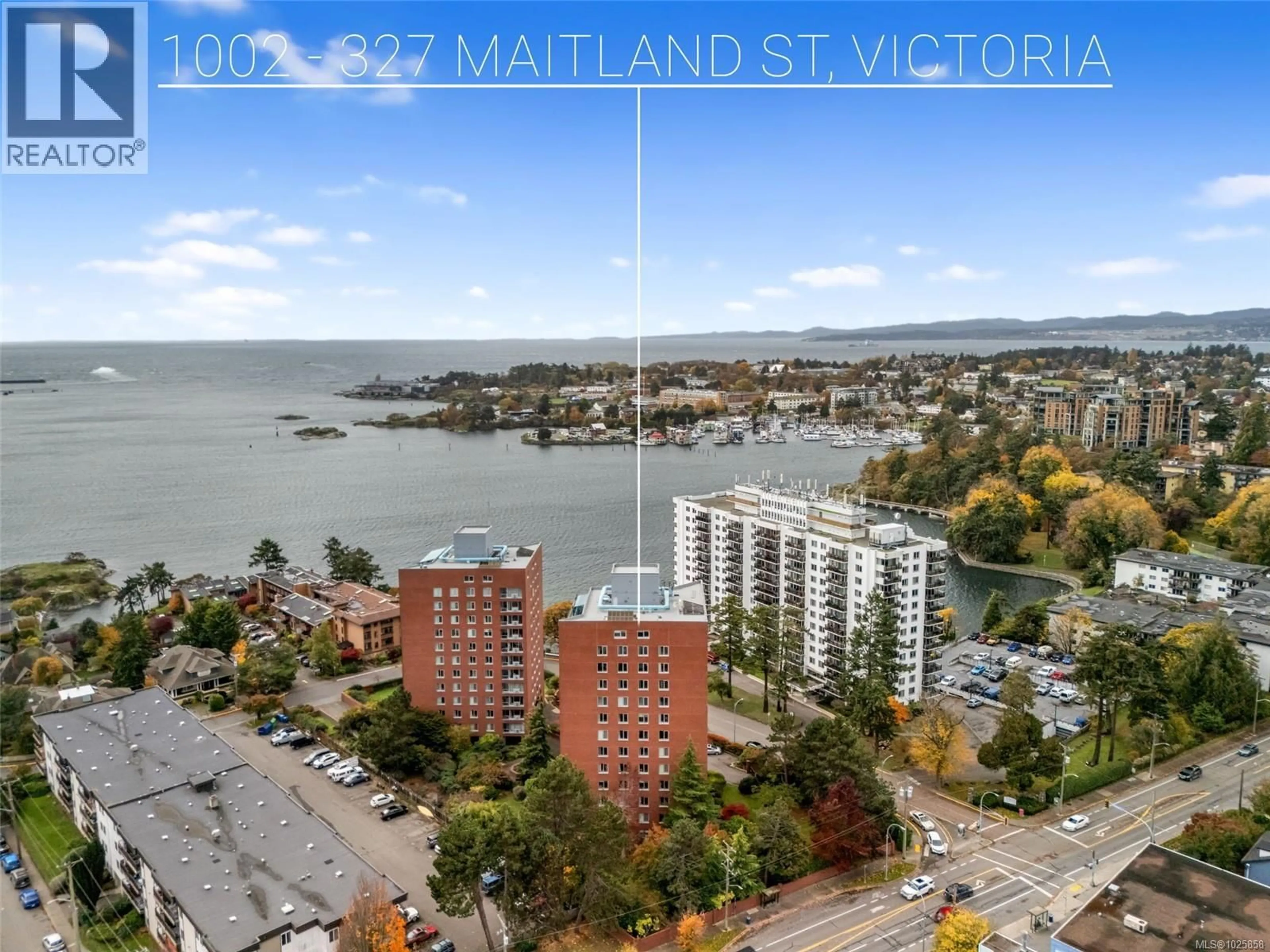 A pic from outside/outdoor area/front of a property/back of a property/a pic from drone, water/lake/river/ocean view for 1002 - 327 MAITLAND STREET, Victoria British Columbia V9A7G7