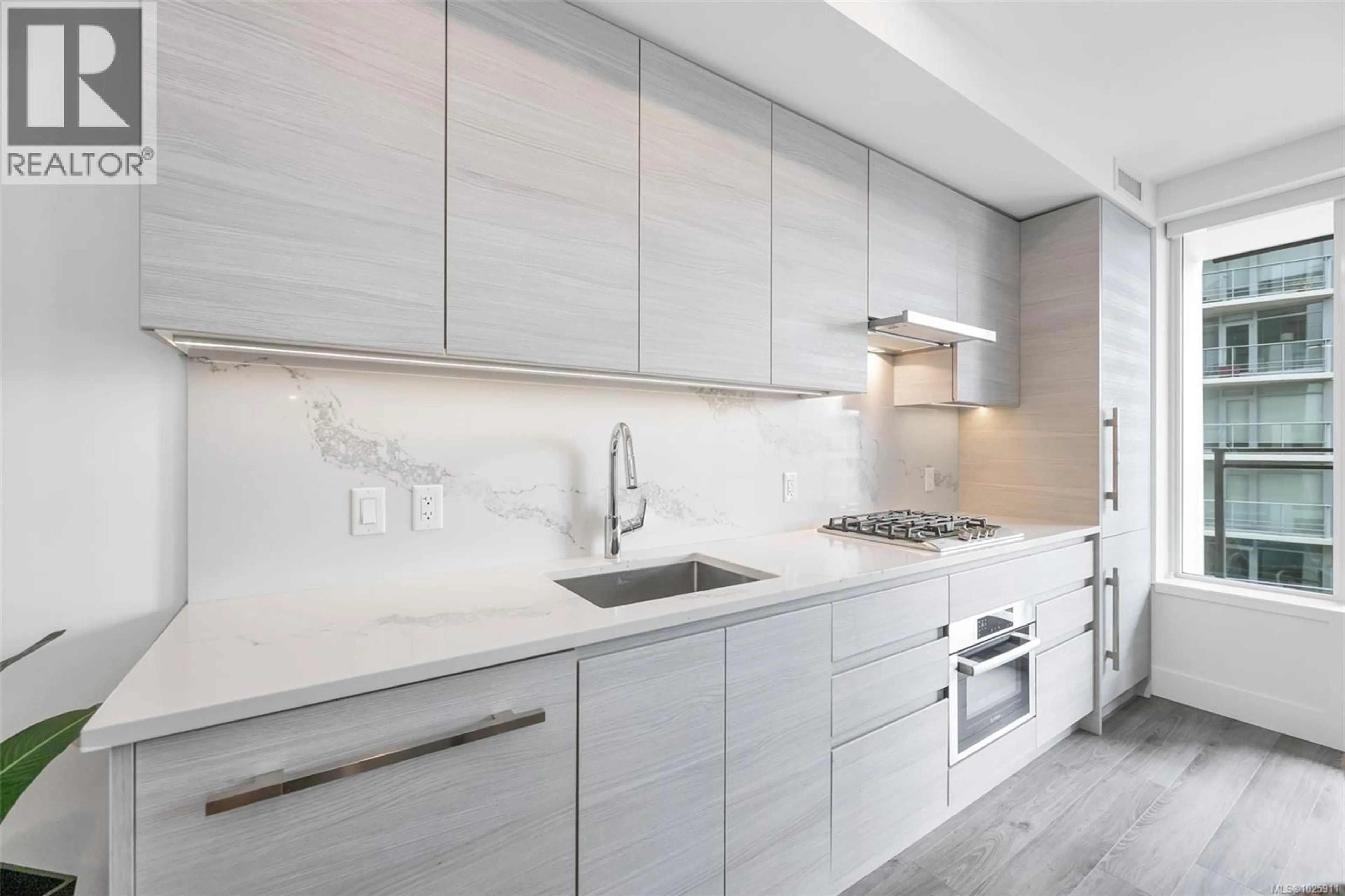 Contemporary kitchen, ceramic/tile floor for 709 - 777 HERALD STREET, Victoria British Columbia V8T0C7