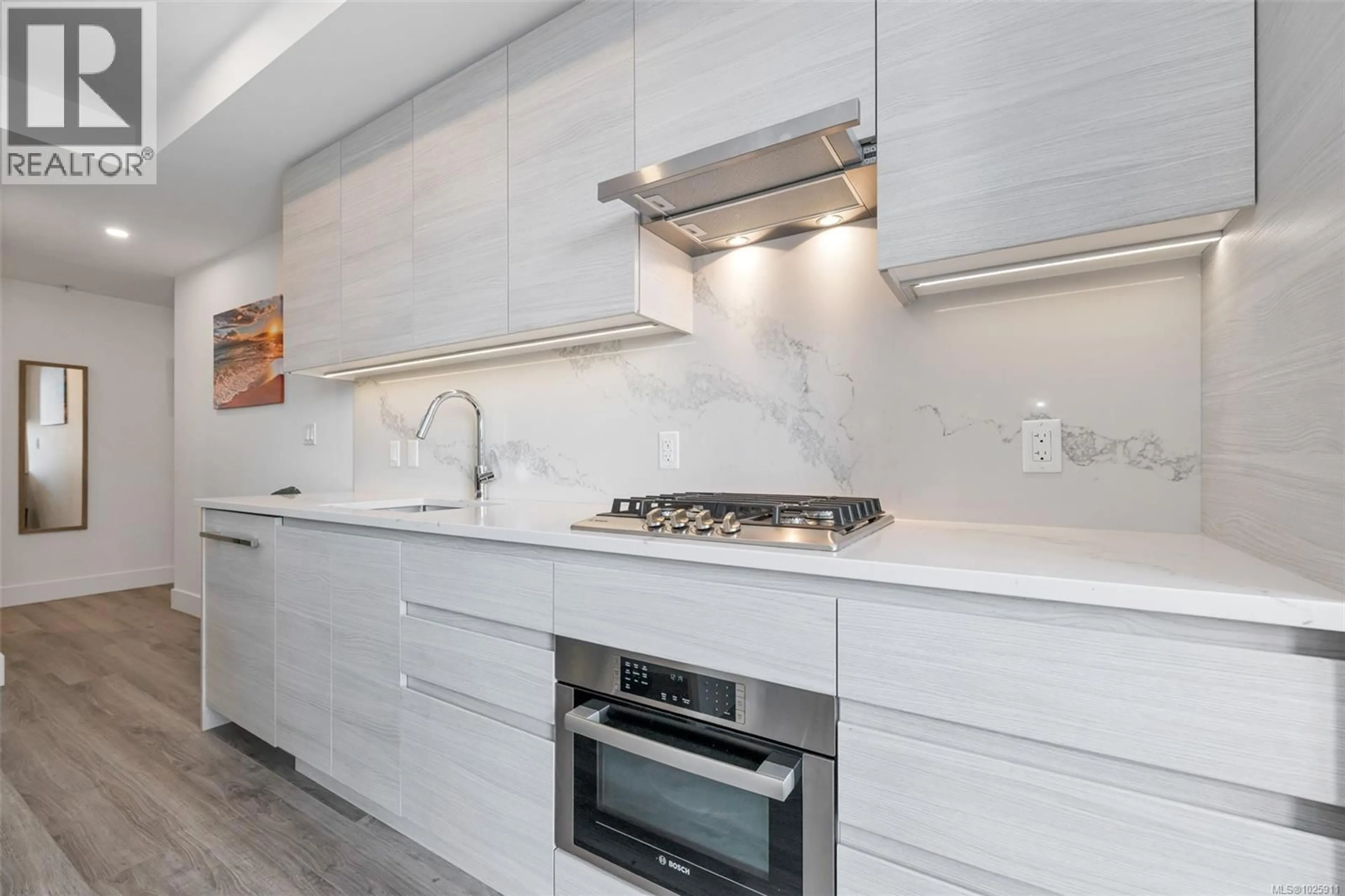 Contemporary kitchen, ceramic/tile floor for 709 - 777 HERALD STREET, Victoria British Columbia V8T0C7