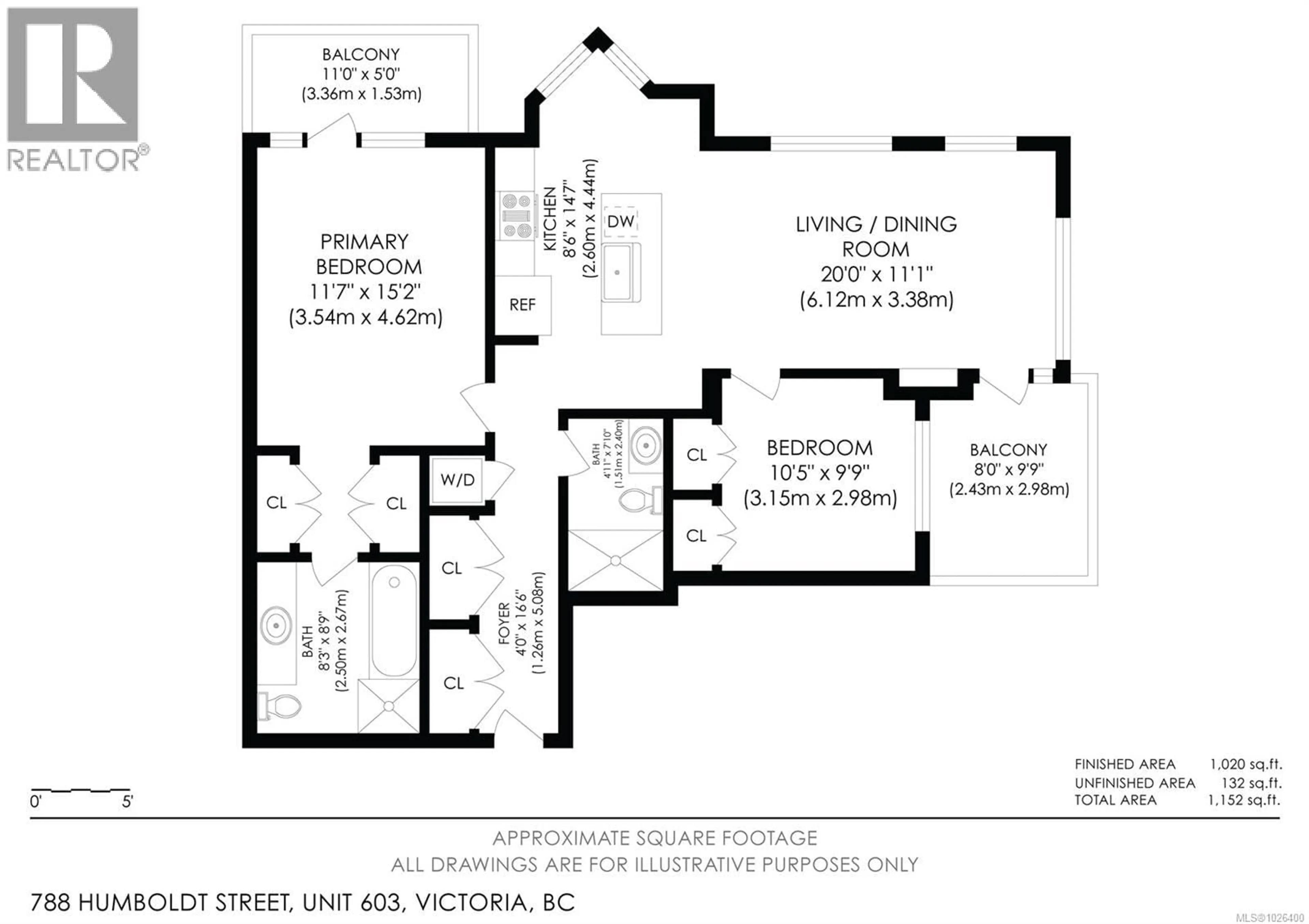 Floor plan for 603 - 788 HUMBOLDT STREET, Victoria British Columbia V8W4A2