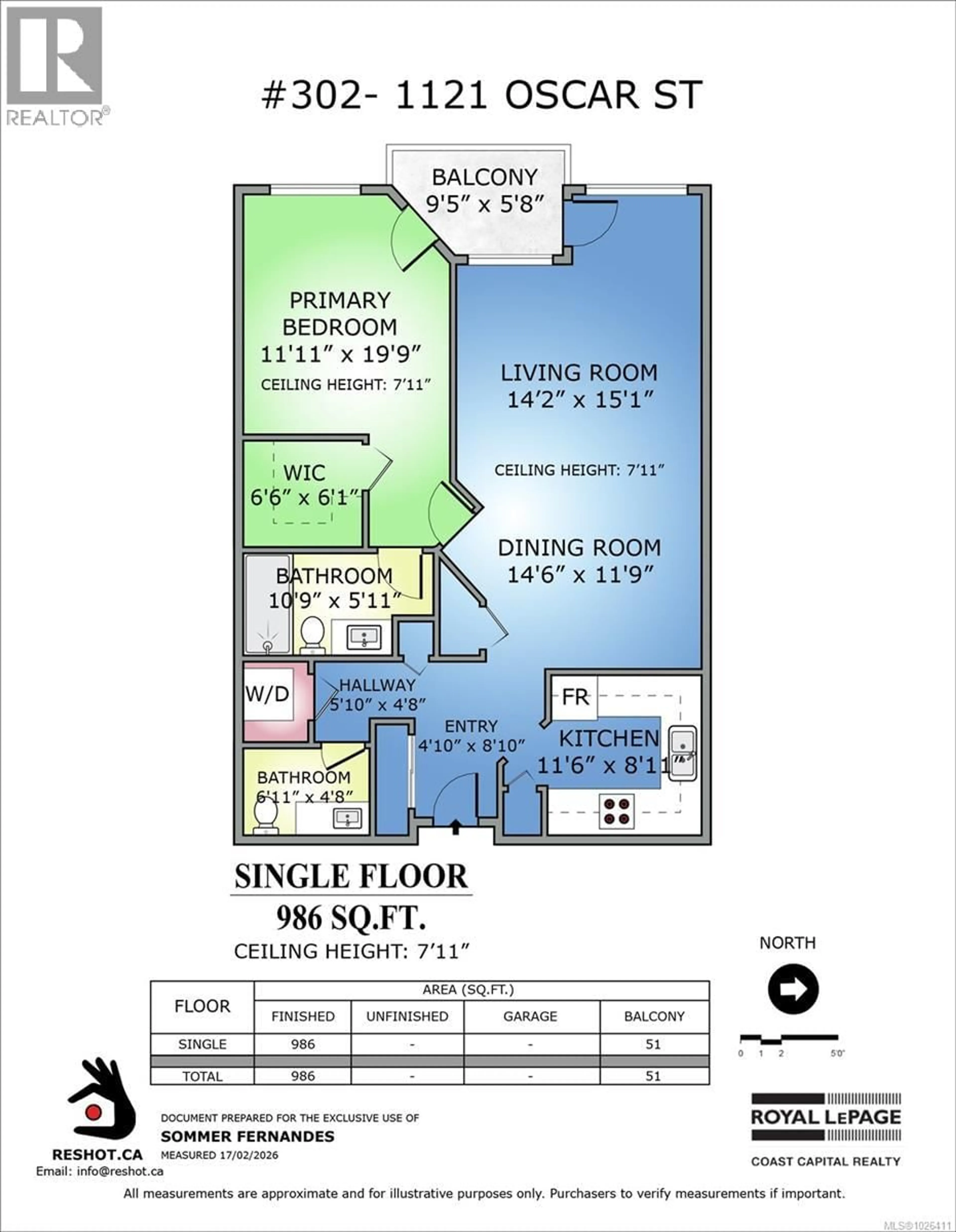 Floor plan for 302 - 1121 OSCAR STREET, Victoria British Columbia V8V2X3