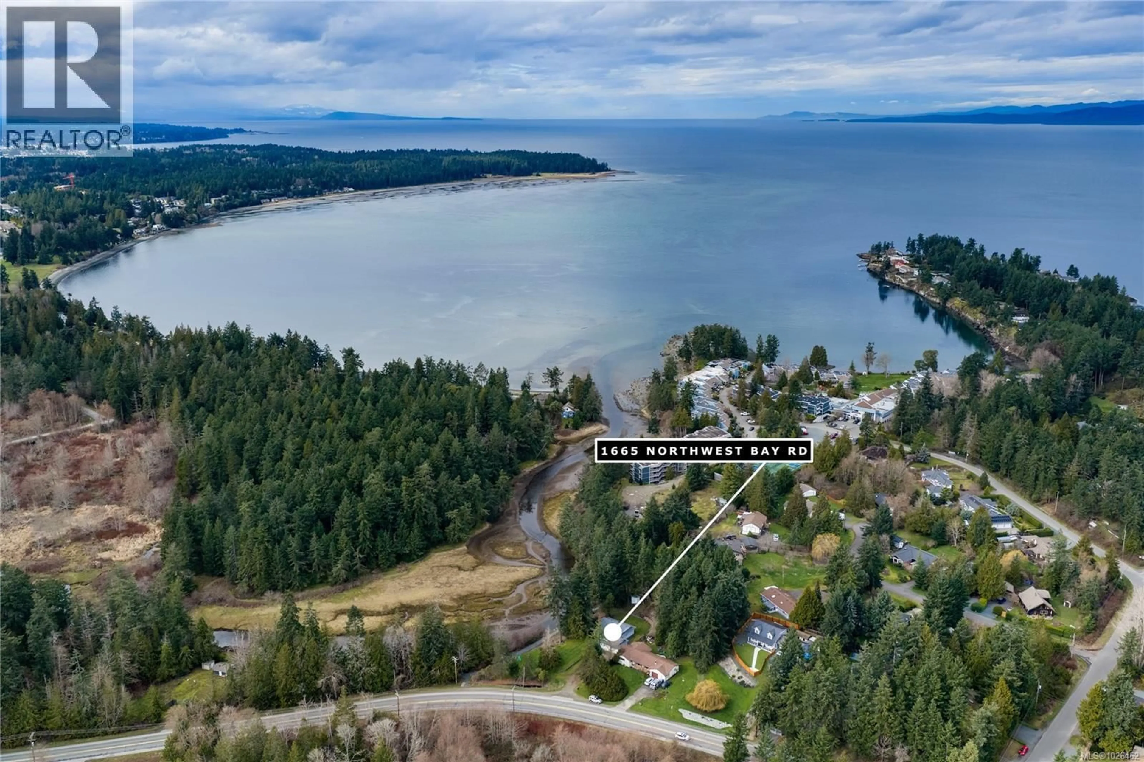A pic from outside/outdoor area/front of a property/back of a property/a pic from drone, water/lake/river/ocean view for 1665 NORTHWEST BAY ROAD, Nanoose Bay British Columbia V9P9C4