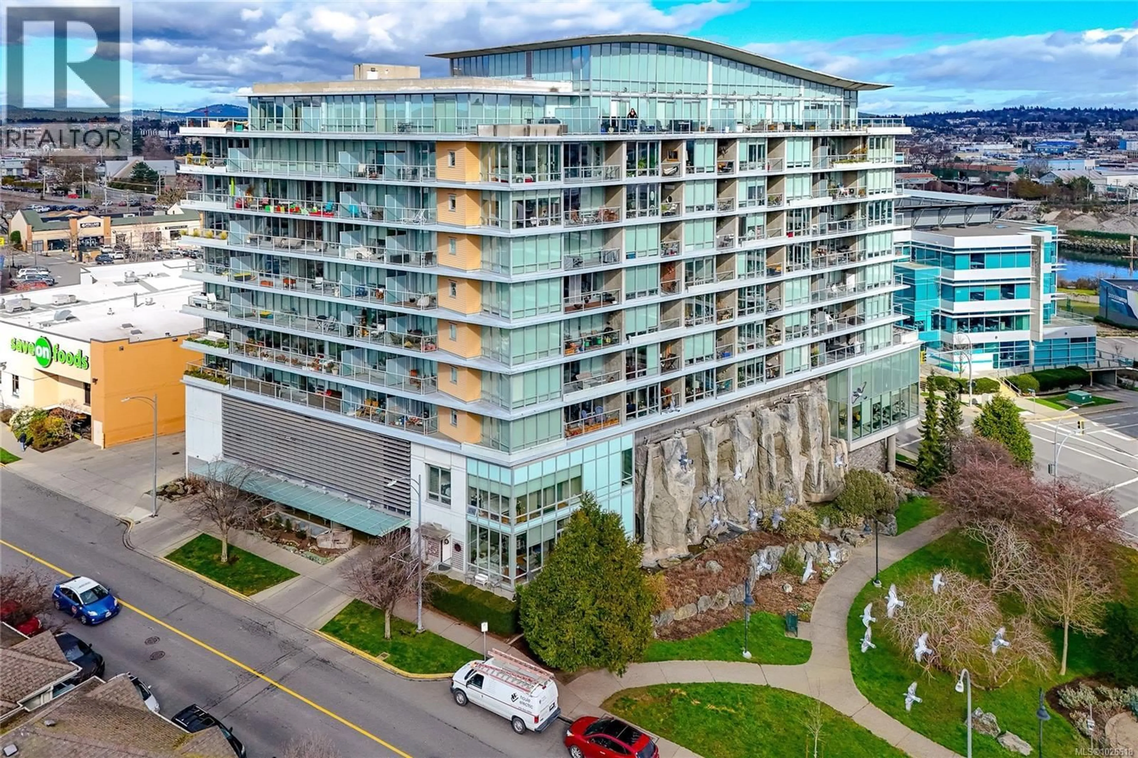 A pic from outside/outdoor area/front of a property/back of a property/a pic from drone, building for 1005 - 160 WILSON STREET, Victoria British Columbia V9A7P9