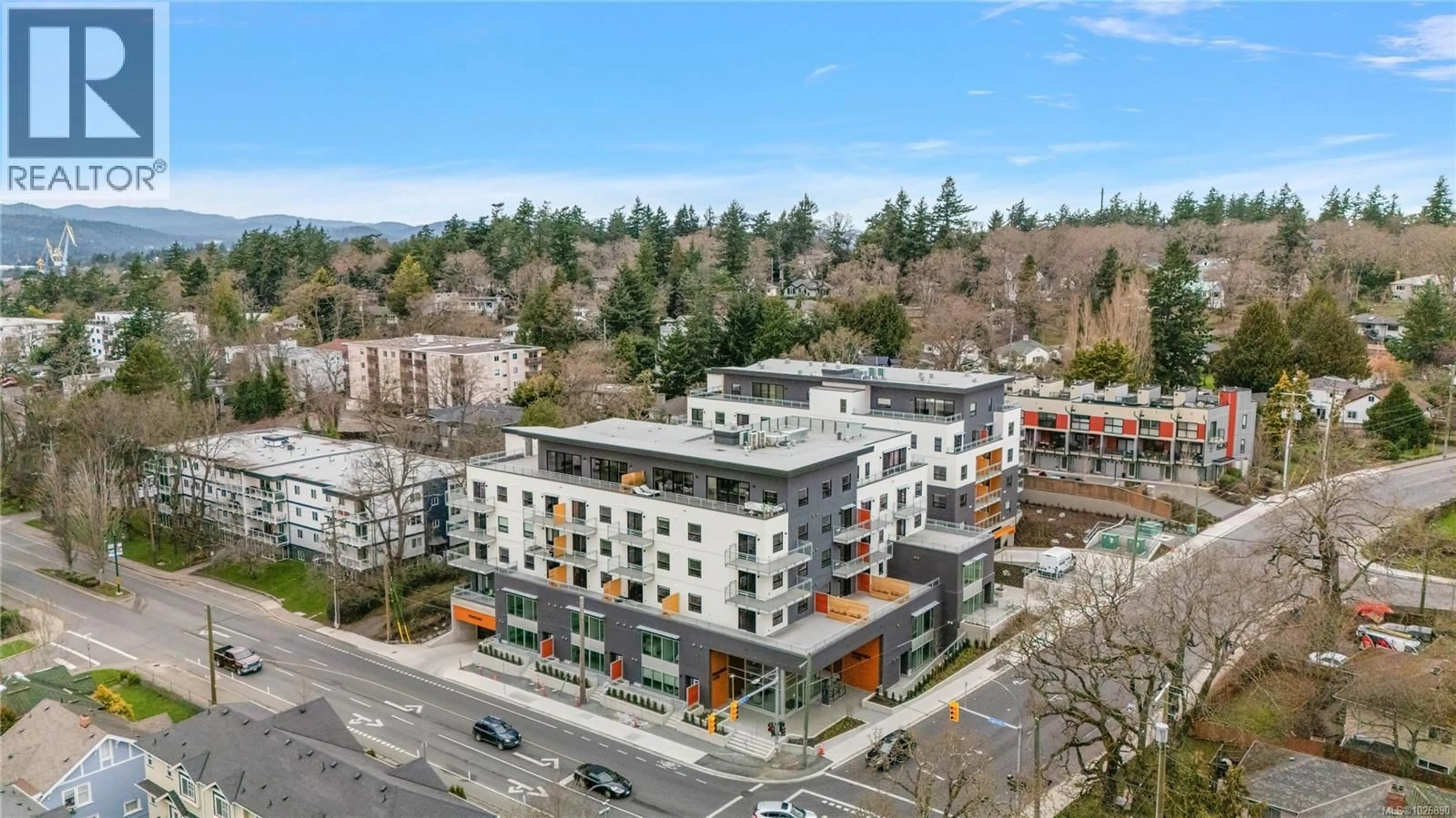 A pic from outside/outdoor area/front of a property/back of a property/a pic from drone, city buildings view from balcony for 203 - 1102 ESQUIMALT ROAD, Esquimalt British Columbia V9A0L3
