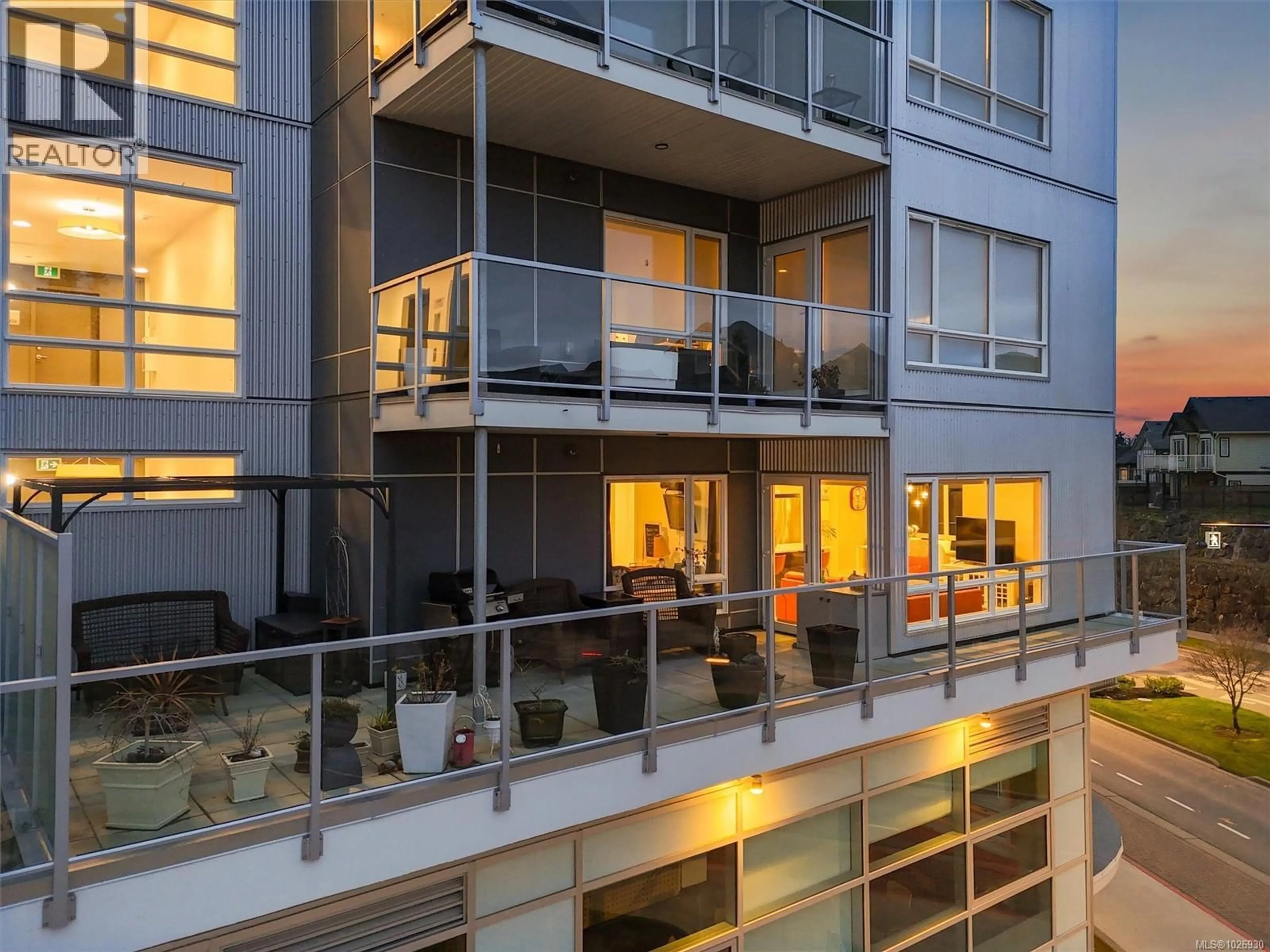 Balcony in the apartment, city buildings view from balcony for 301 - 1311 LAKEPOINT WAY, Langford British Columbia V9B0S7