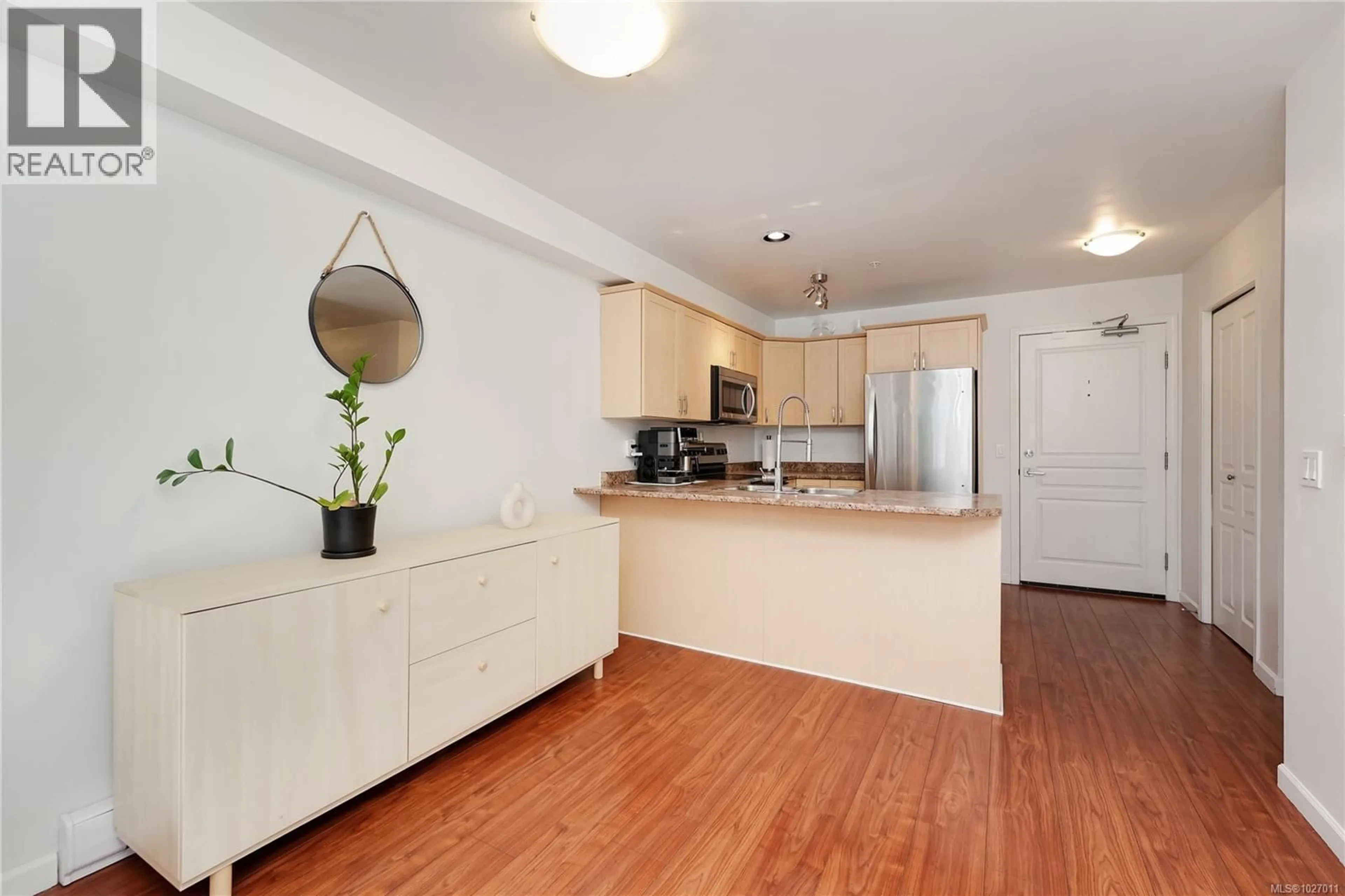 Open concept kitchen, wood/laminate floor for 309 - 655 GOLDSTREAM AVENUE, Langford British Columbia V9B0G2