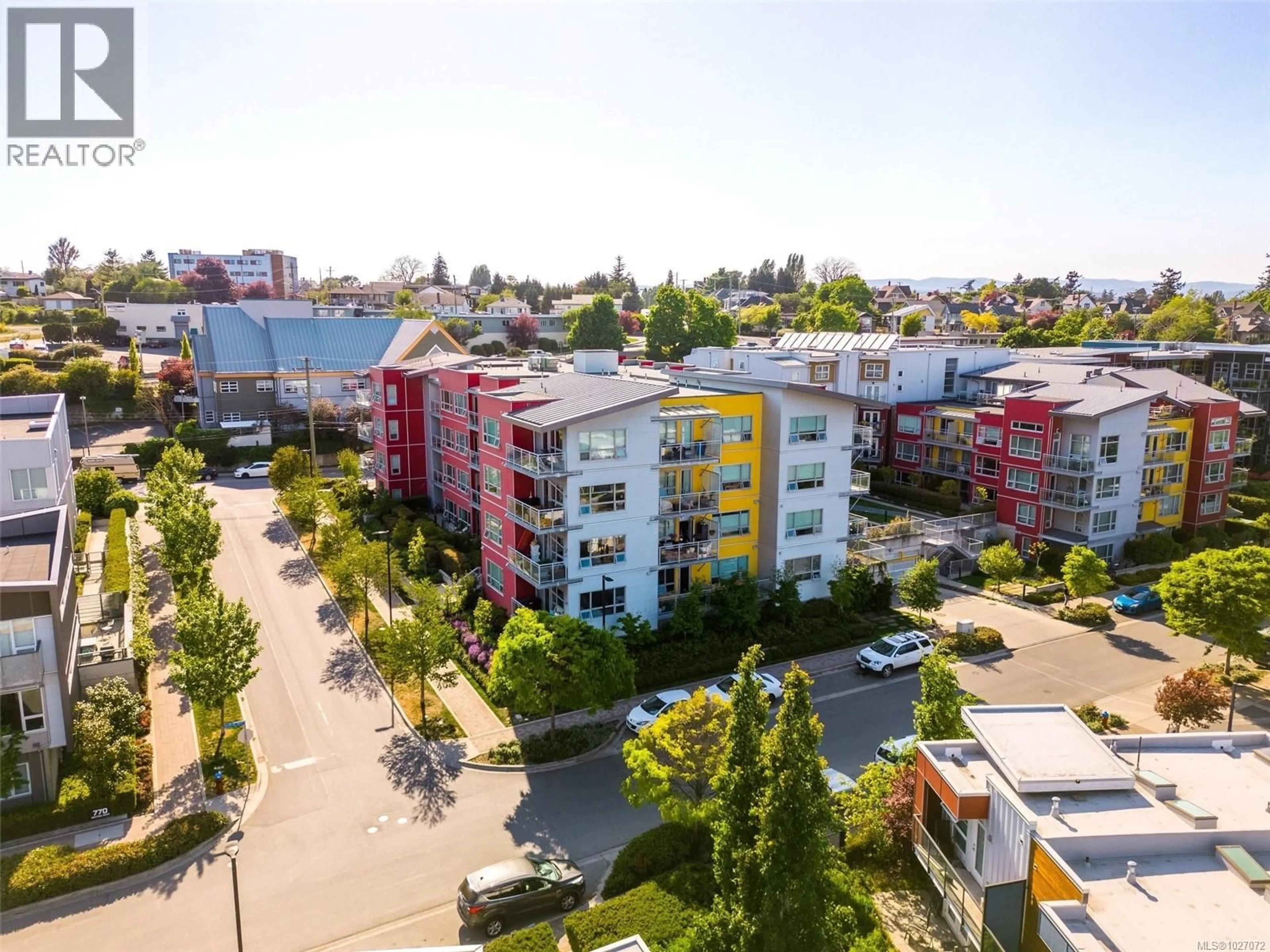 A pic from outside/outdoor area/front of a property/back of a property/a pic from drone, city buildings view from balcony for 210 - 785 TYEE ROAD, Victoria British Columbia V9A0G2