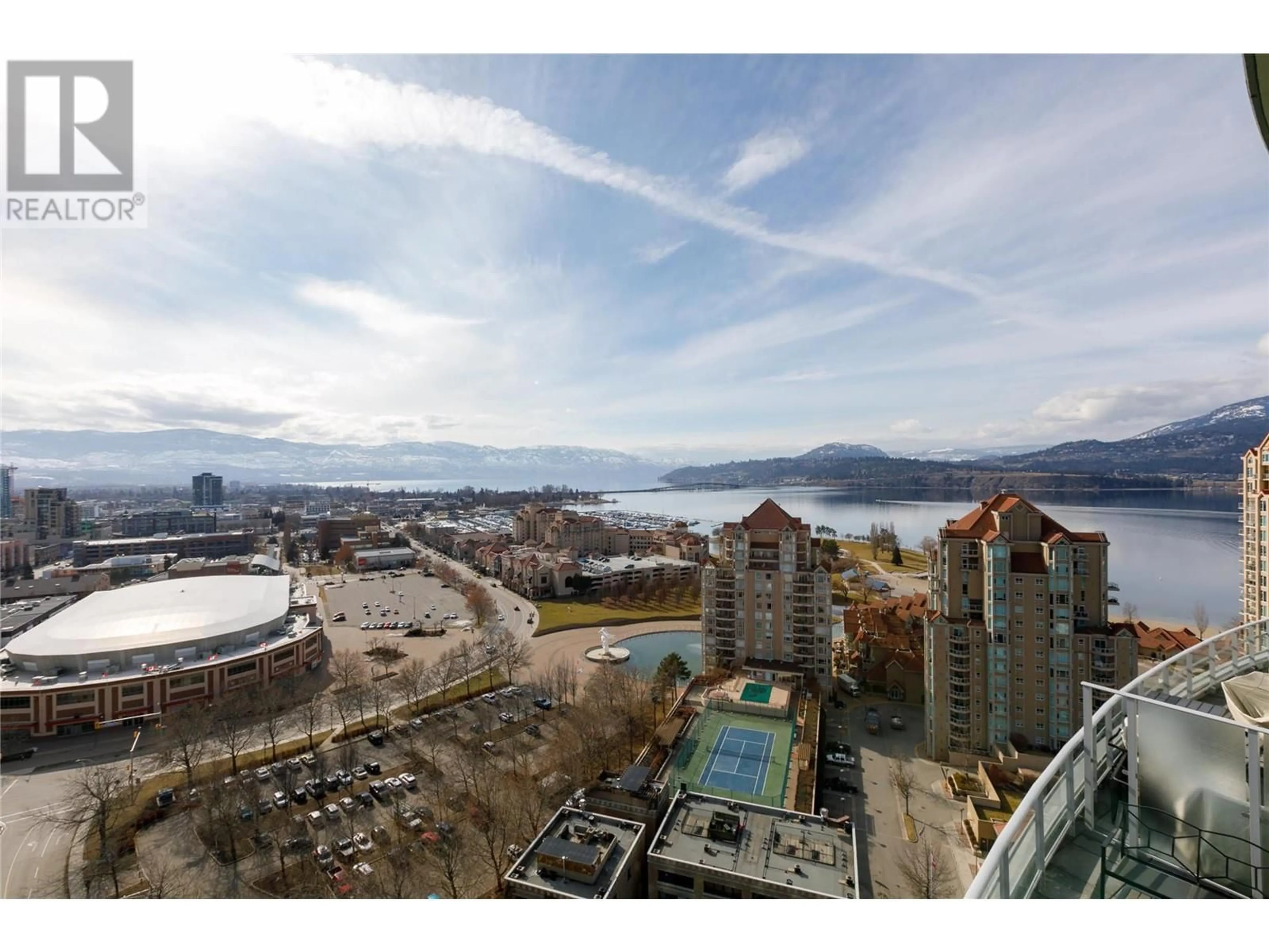 A pic from outside/outdoor area/front of a property/back of a property/a pic from drone, water/lake/river/ocean view for 1902 - 1151 SUNSET DRIVE, Kelowna British Columbia V1Y0G2